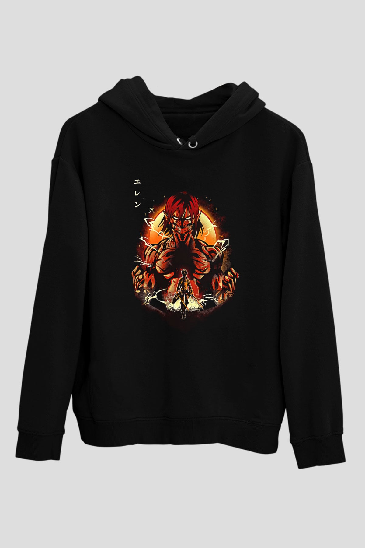 Attack On Titan Baskılı Unisex Siyah Hoodie