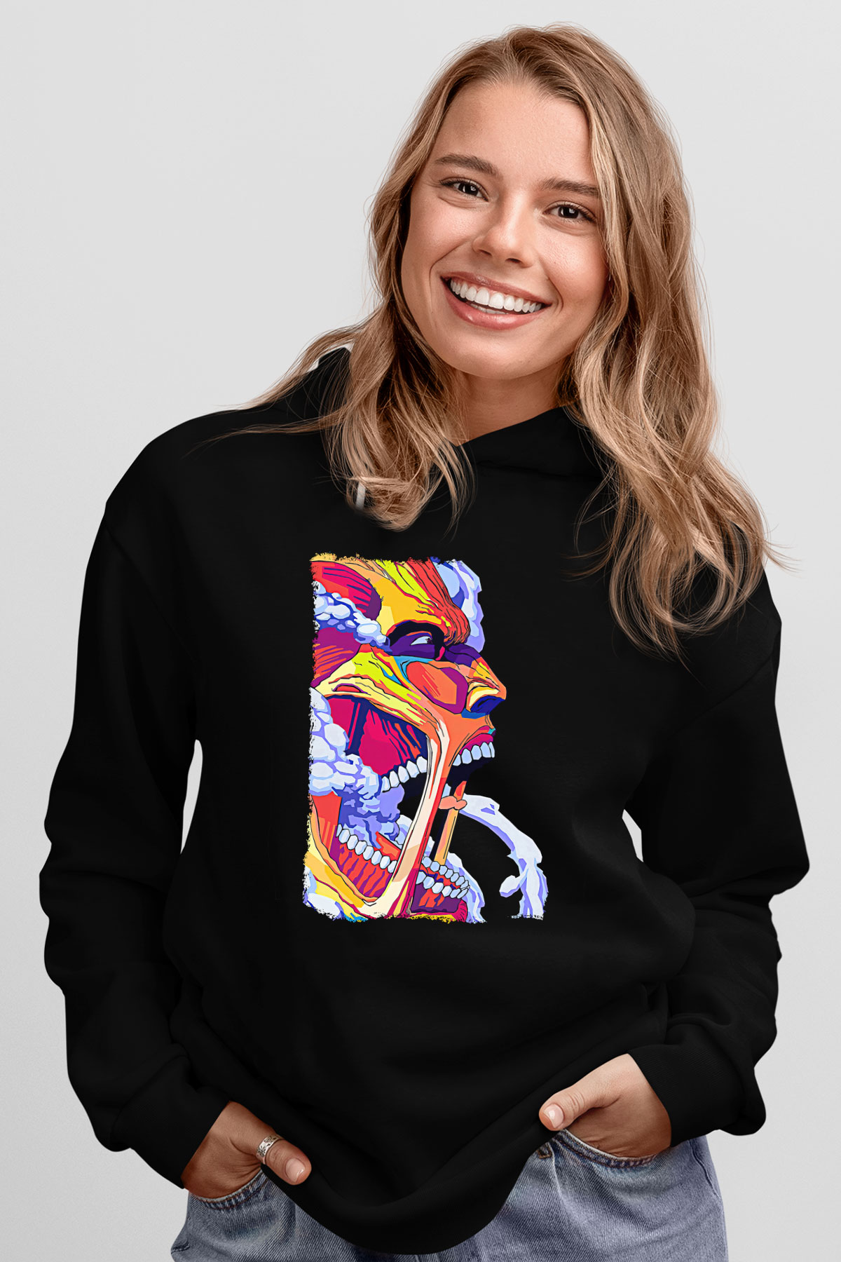 Attack On Titan Baskılı Unisex Siyah Hoodie
