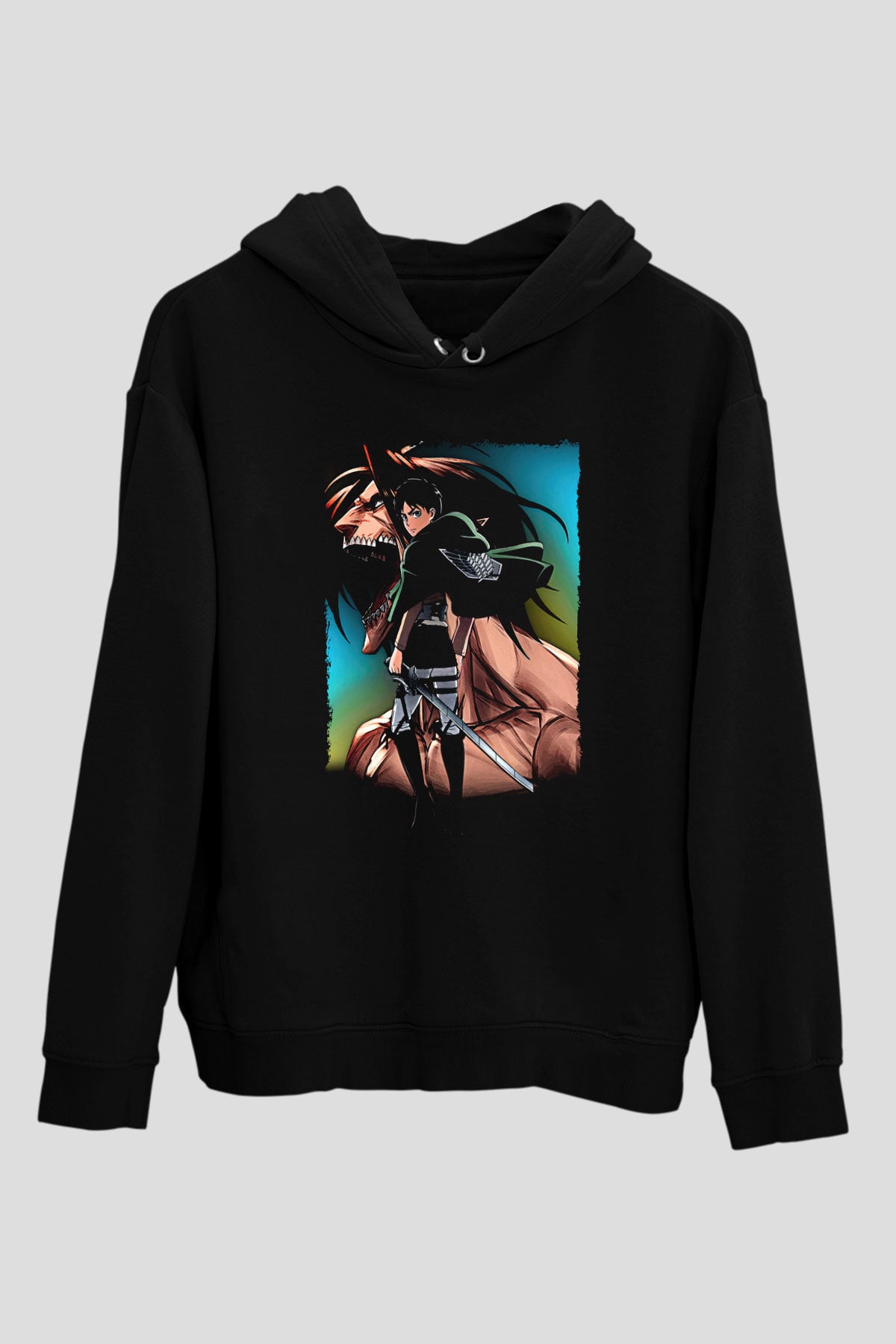 Attack On Titan Baskılı Unisex Siyah Hoodie