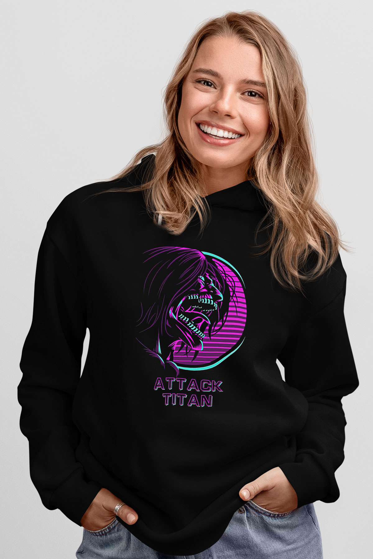 Attack On Titan Baskılı Unisex Siyah Hoodie