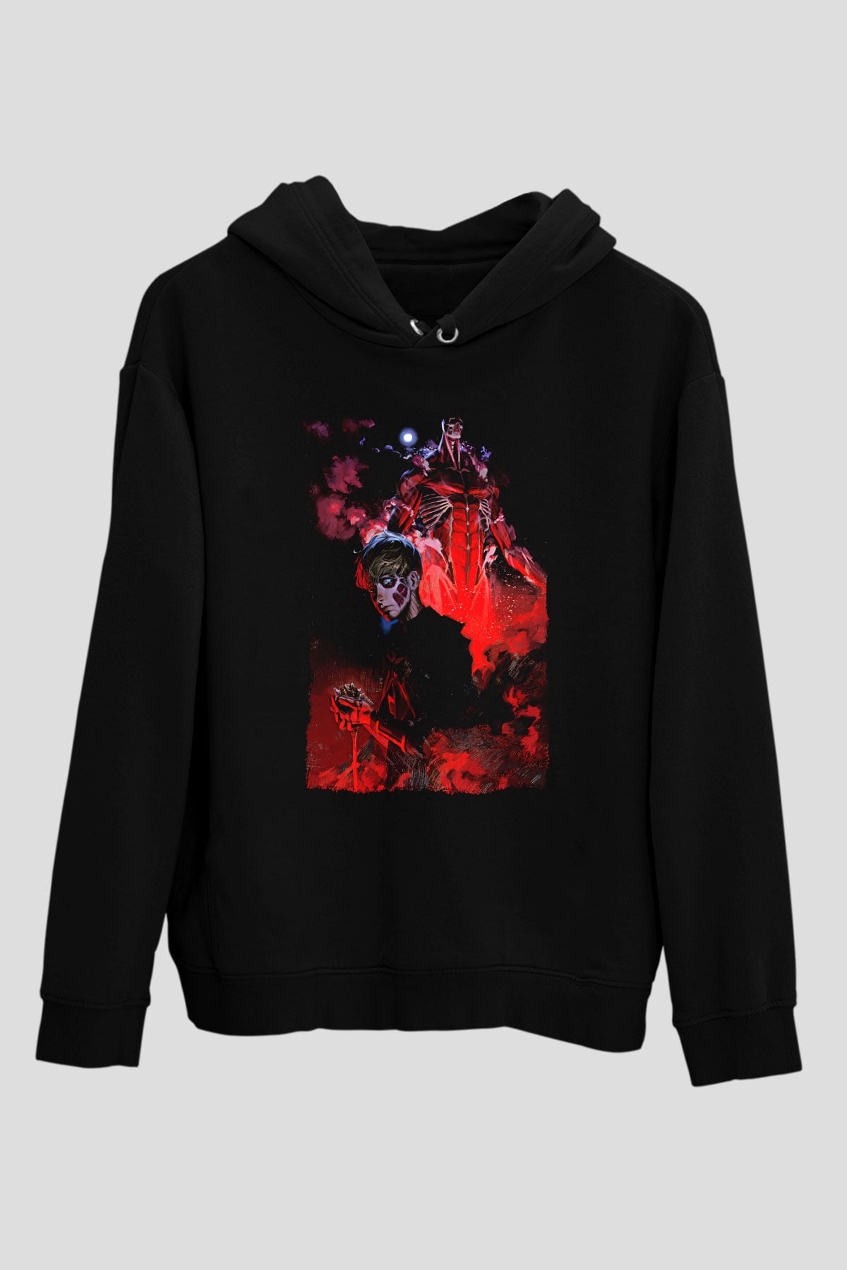 Attack On Titan Baskılı Unisex Siyah Hoodie