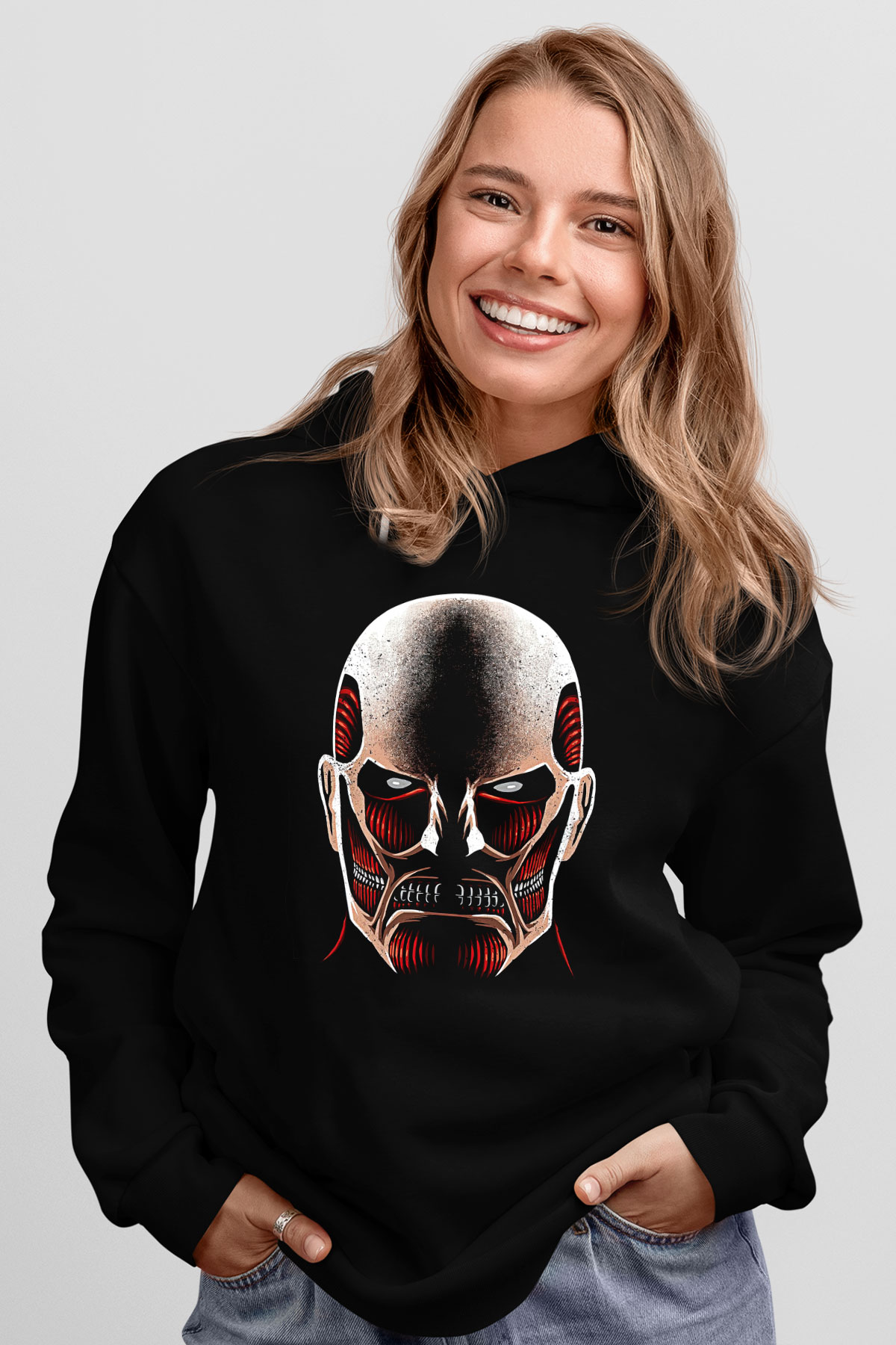 Attack On Titan Baskılı Unisex Siyah Hoodie
