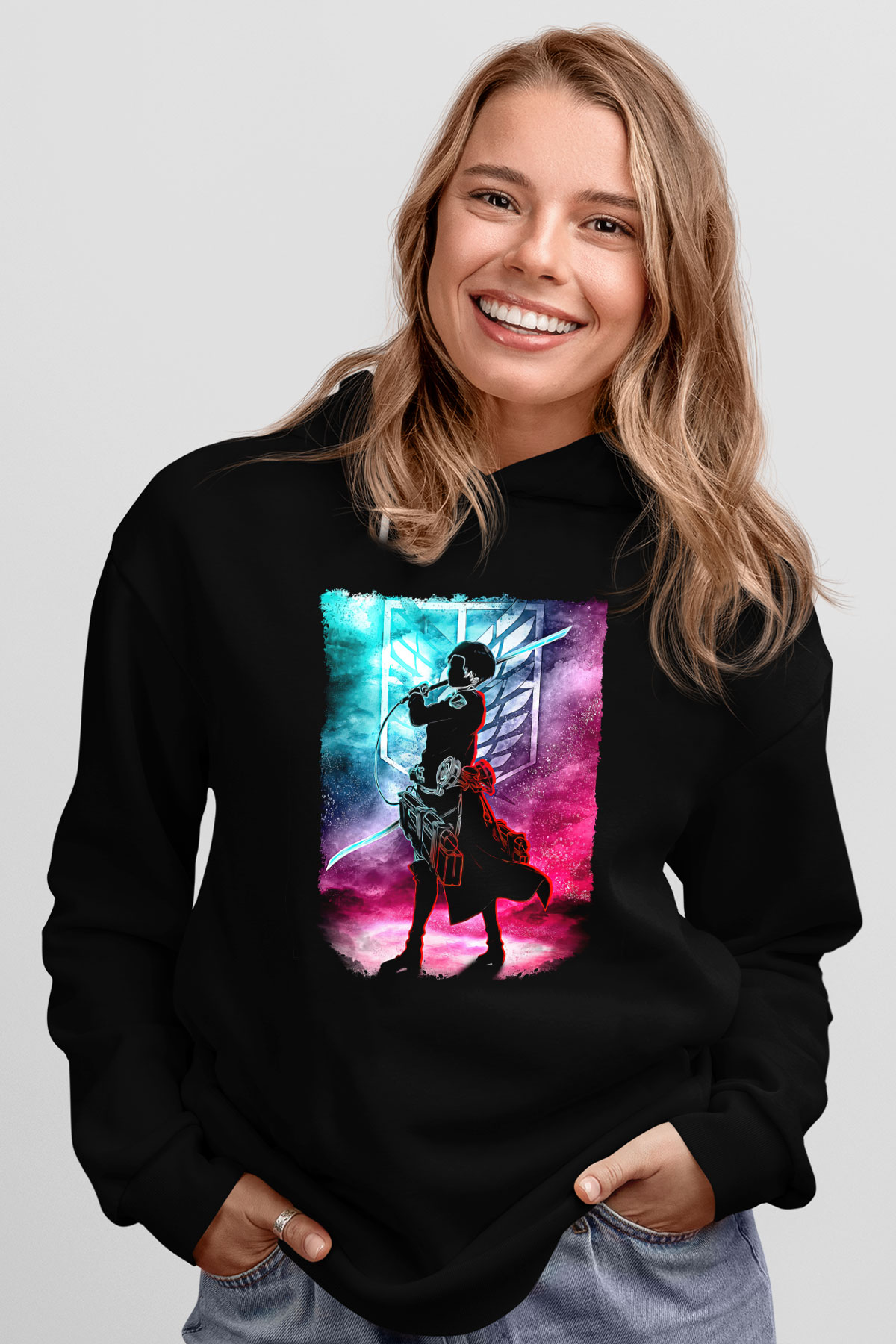 Attack On Titan Baskılı Unisex Siyah Hoodie