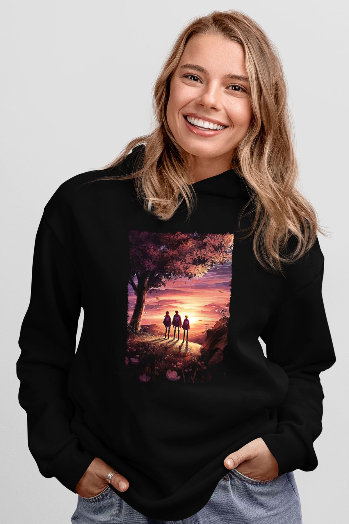 Attack On Titan Baskılı Unisex Siyah Hoodie