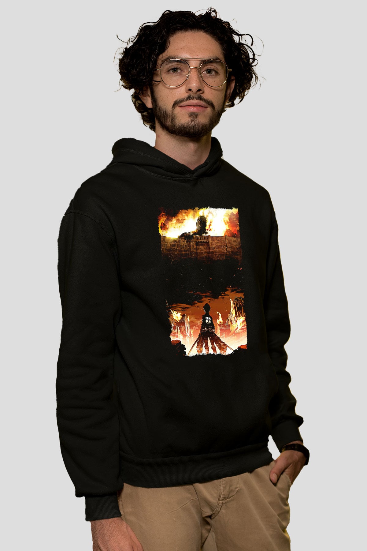Attack On Titan Baskılı Unisex Siyah Hoodie