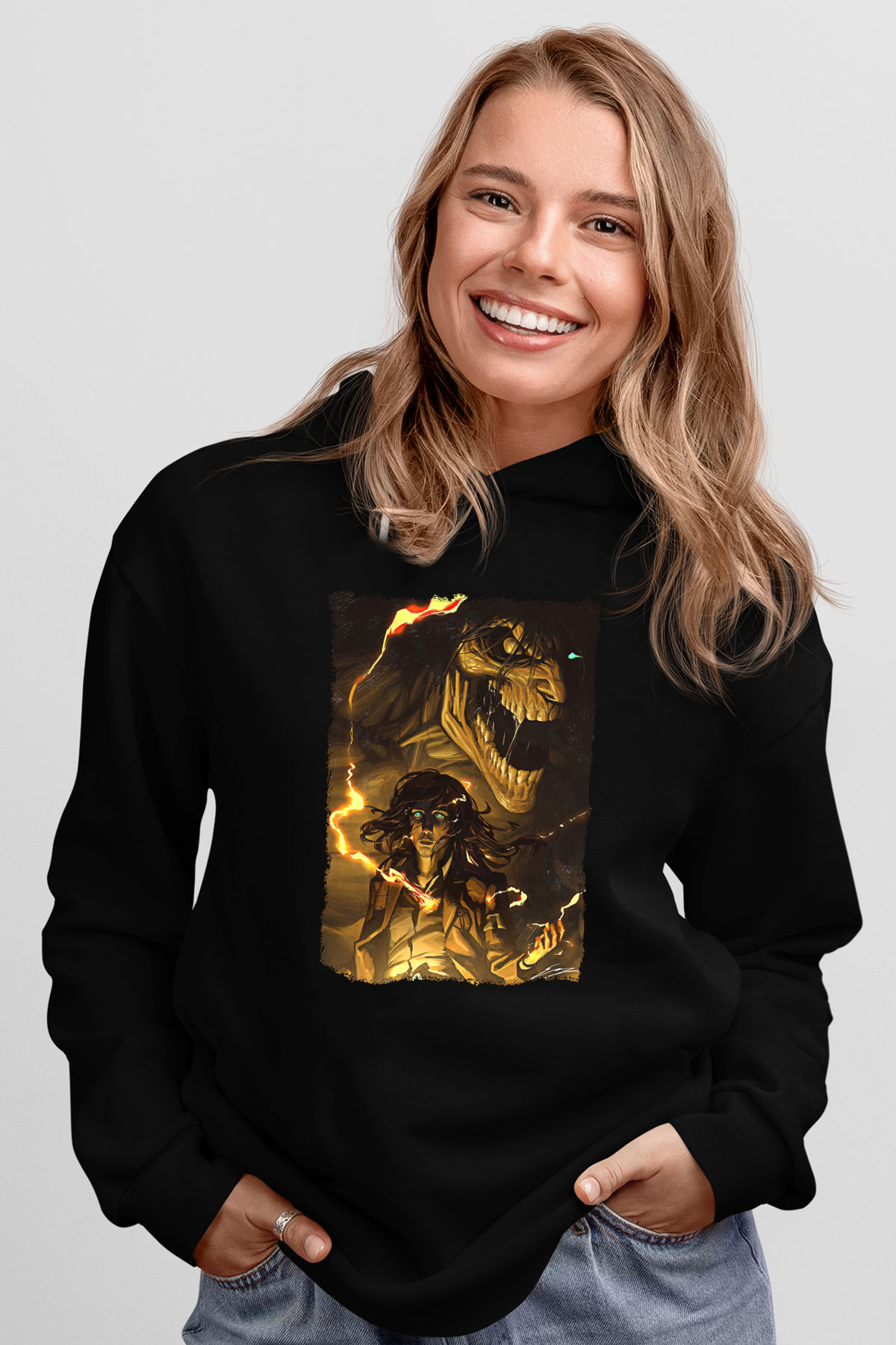 Attack On Titan Baskılı Unisex Siyah Hoodie