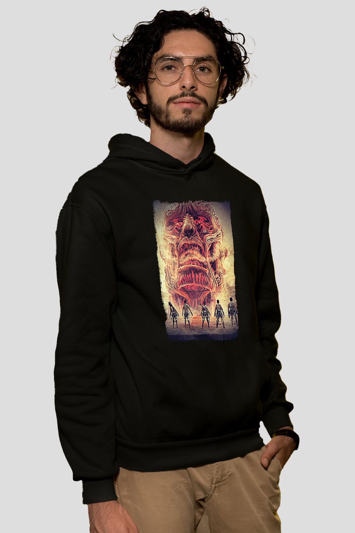 Attack On Titan Baskılı Unisex Siyah Hoodie