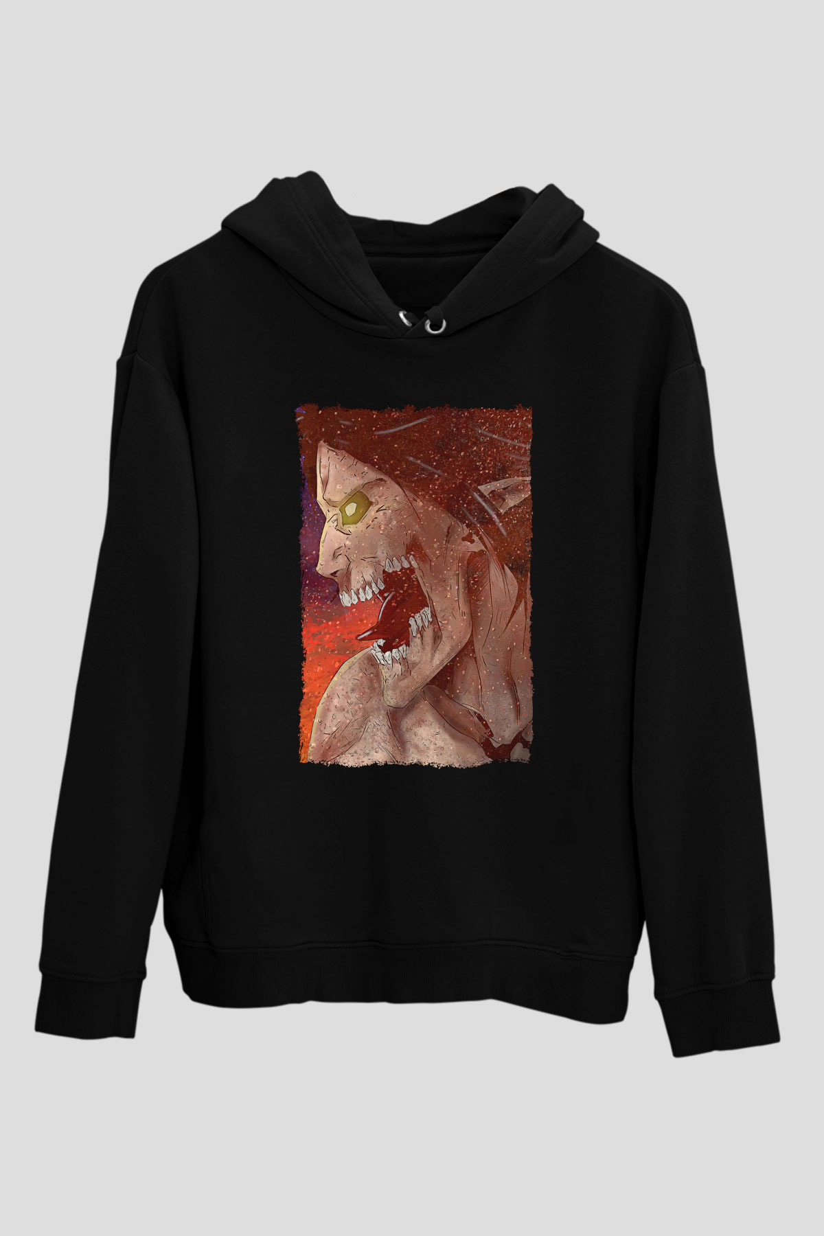 Attack On Titan Baskılı Unisex Siyah Hoodie