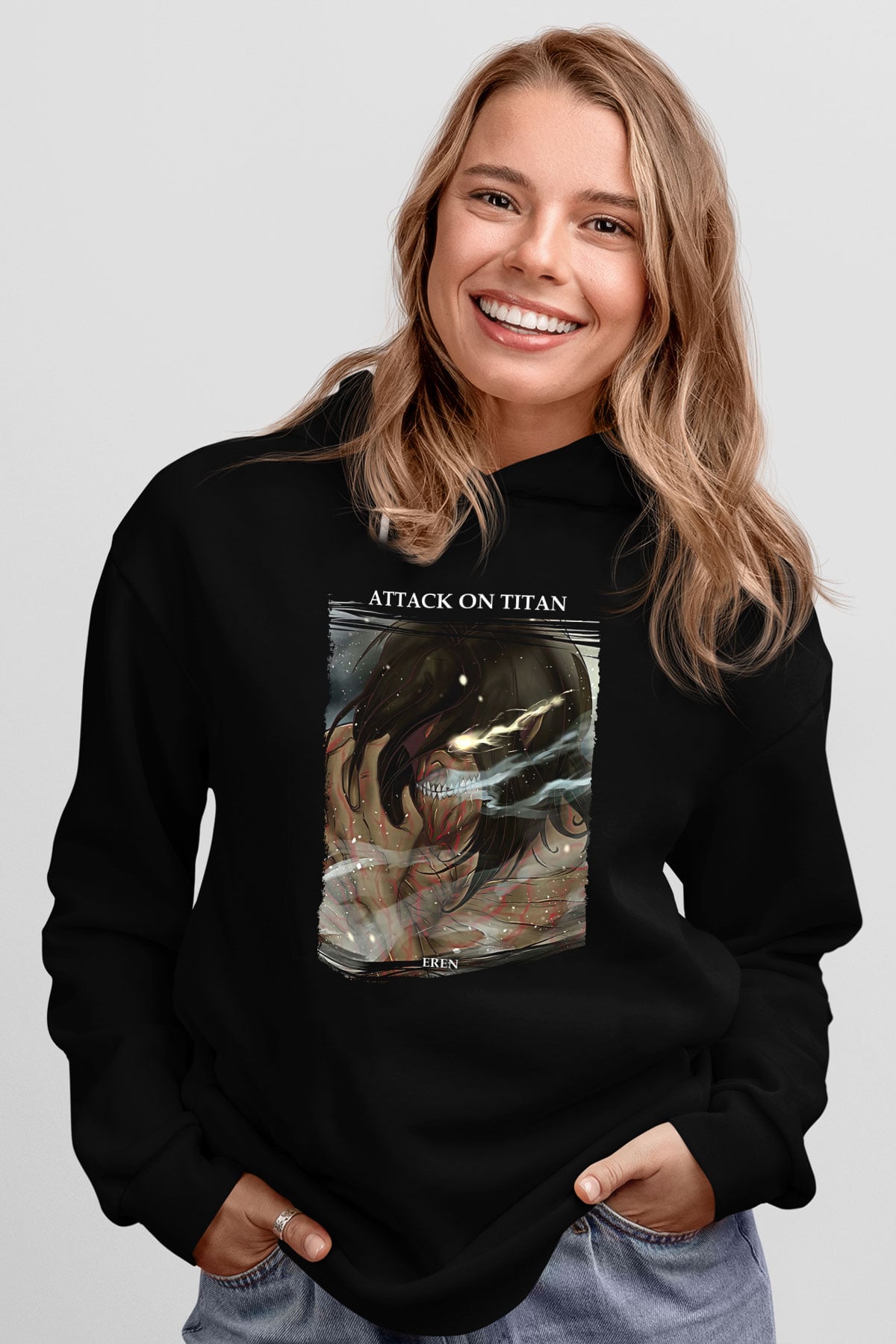 Attack On Titan Baskılı Unisex Siyah Hoodie