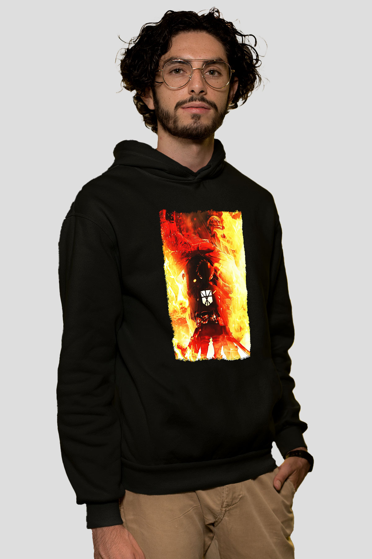 Attack On Titan Baskılı Unisex Siyah Hoodie