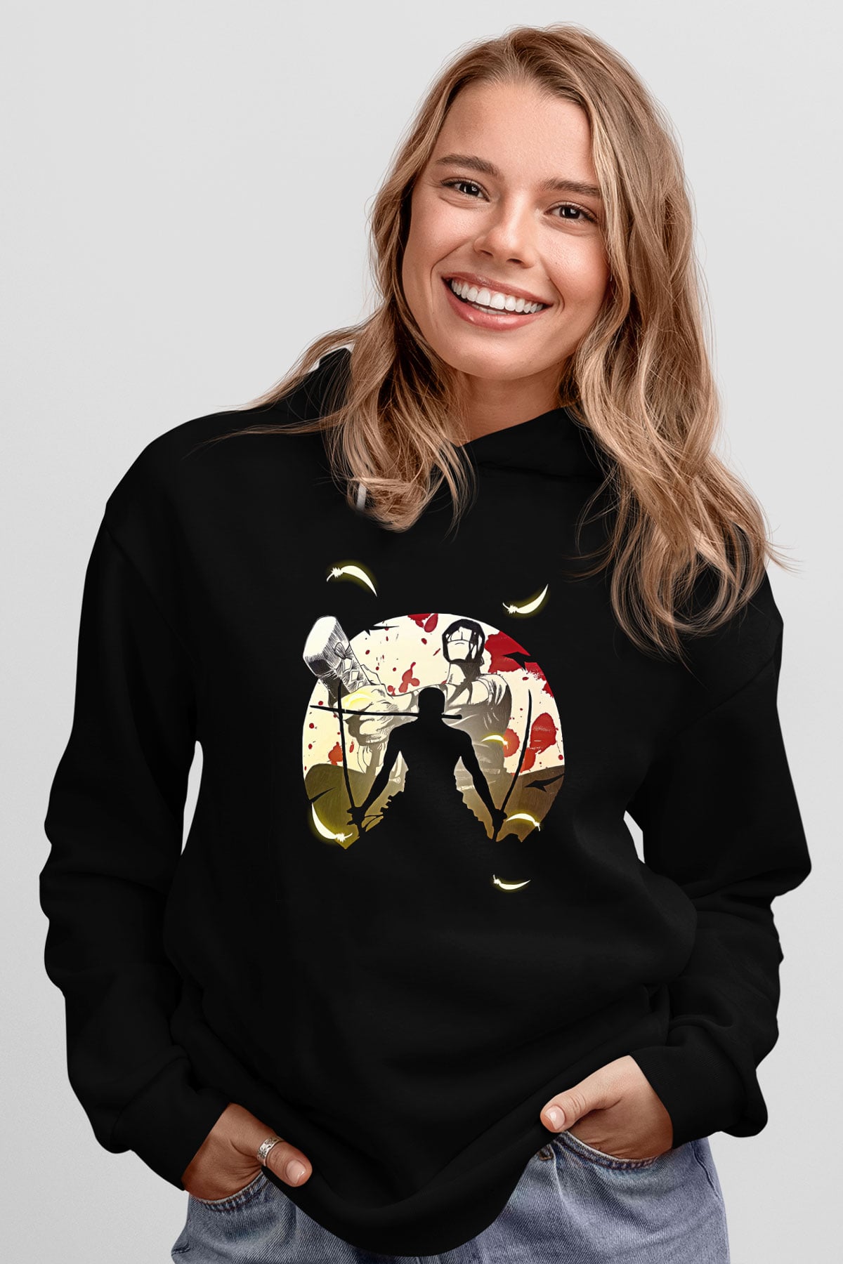 Attack On Titan Baskılı Unisex Siyah Hoodie
