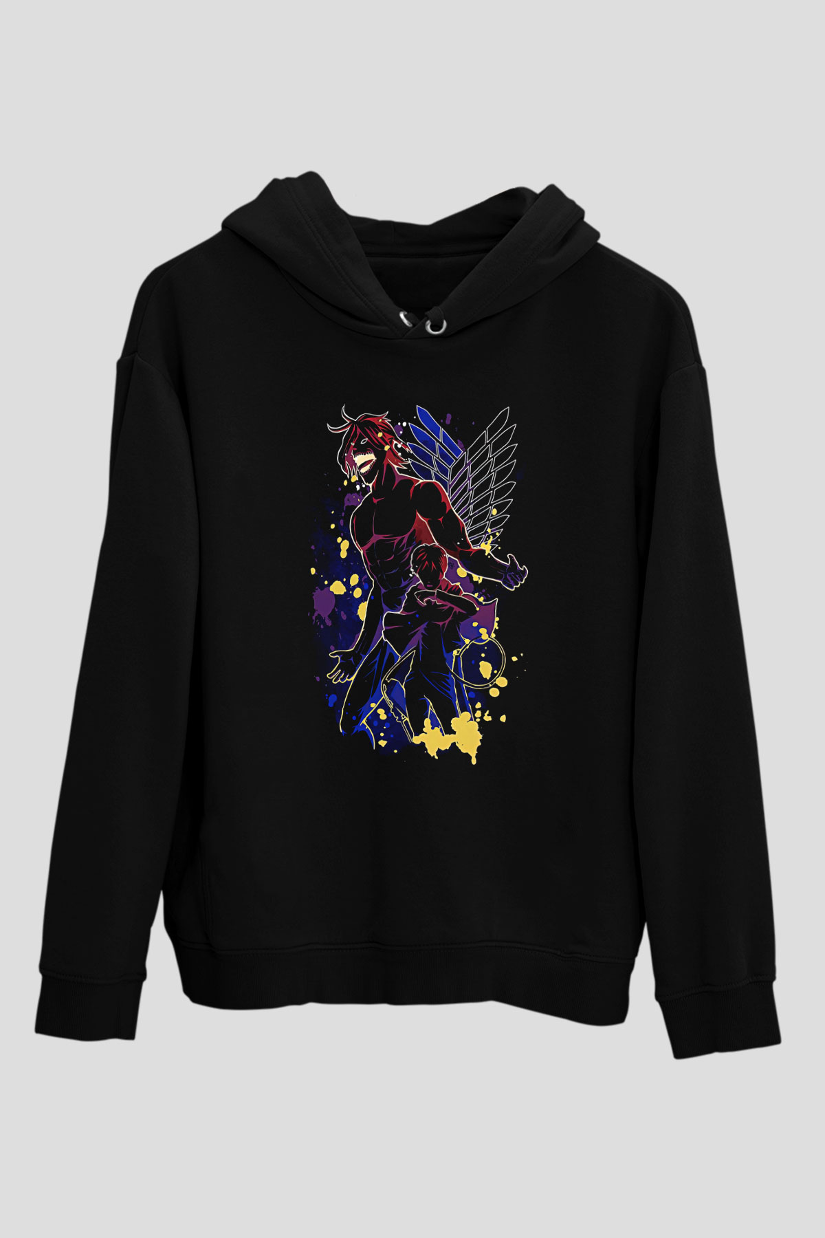 Attack On Titan Baskılı Unisex Siyah Hoodie
