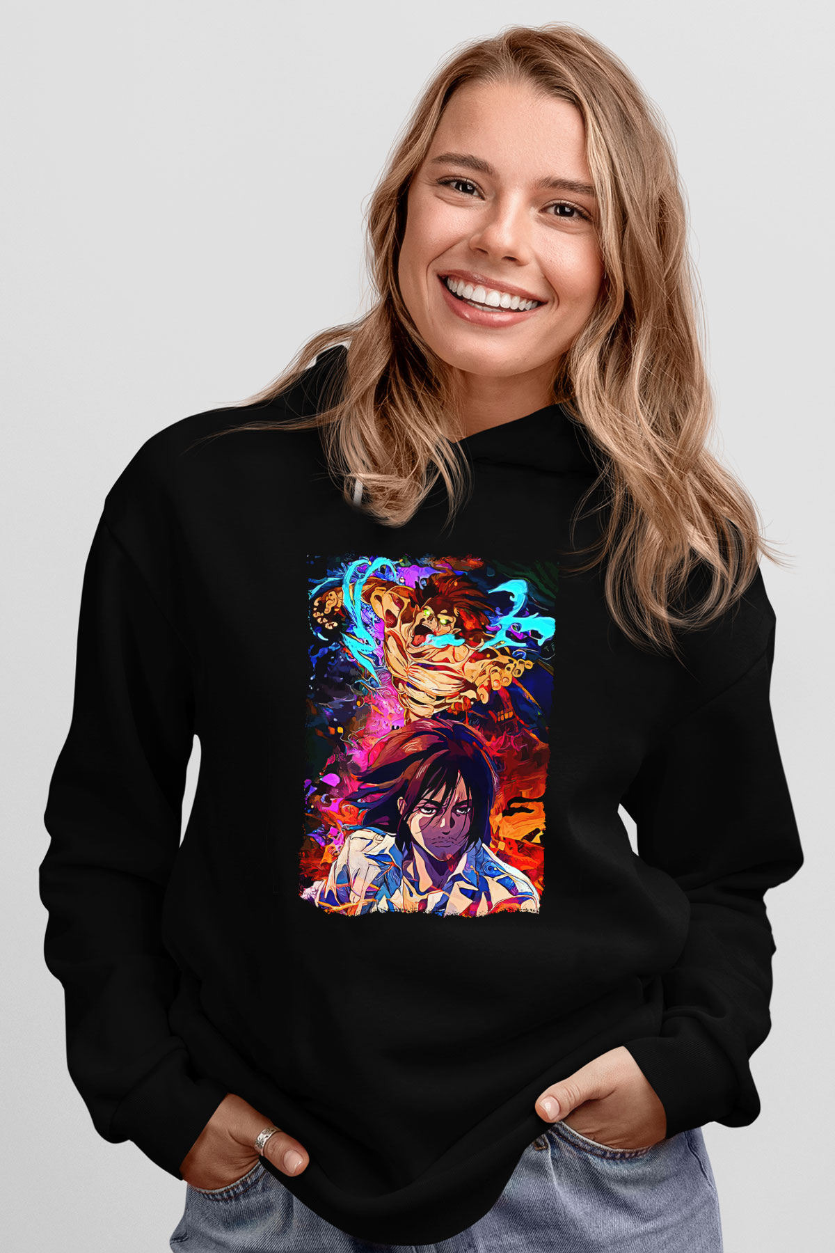 Attack On Titan Baskılı Unisex Siyah Hoodie