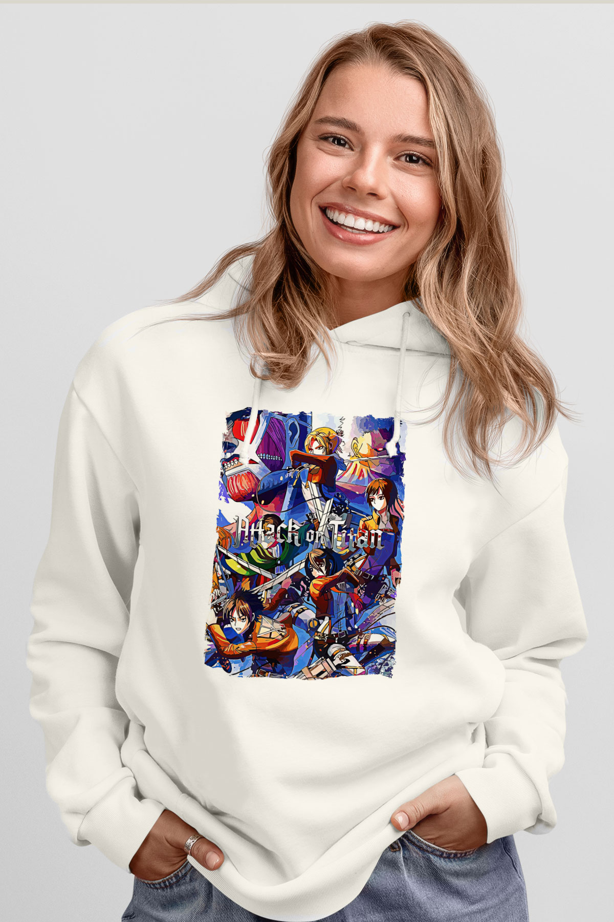Attack On Titan Baskılı Unisex Siyah Hoodie