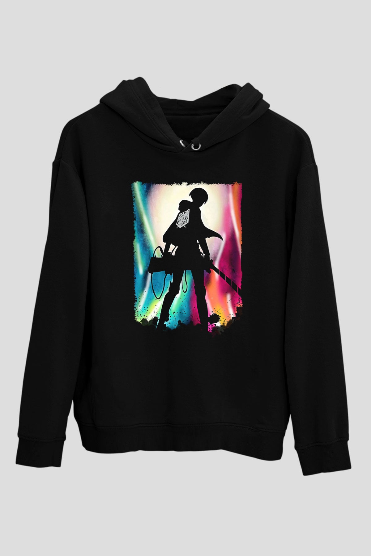 Attack On Titan Baskılı Unisex Siyah Hoodie