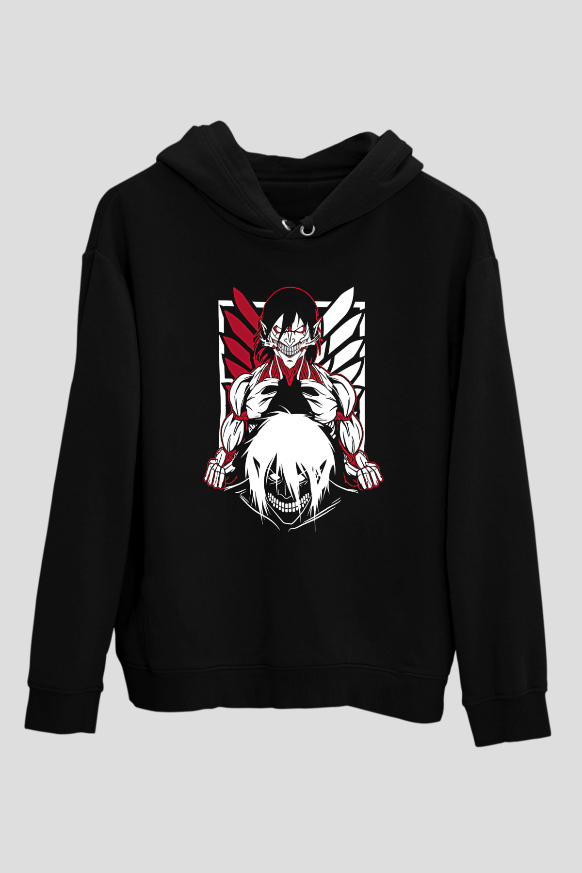 Attack On Titan Baskılı Unisex Siyah Hoodie