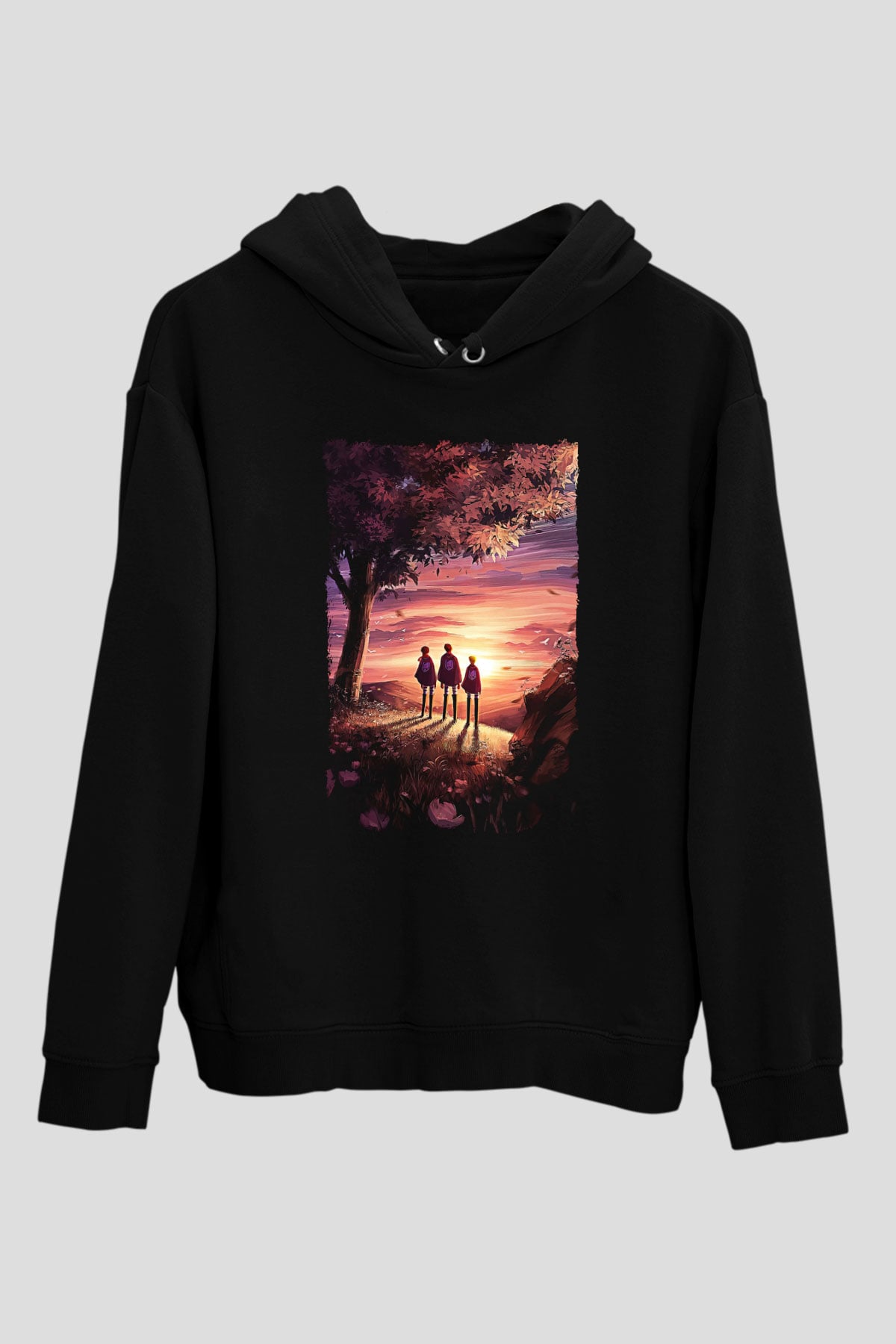 Attack On Titan Baskılı Unisex Siyah Hoodie