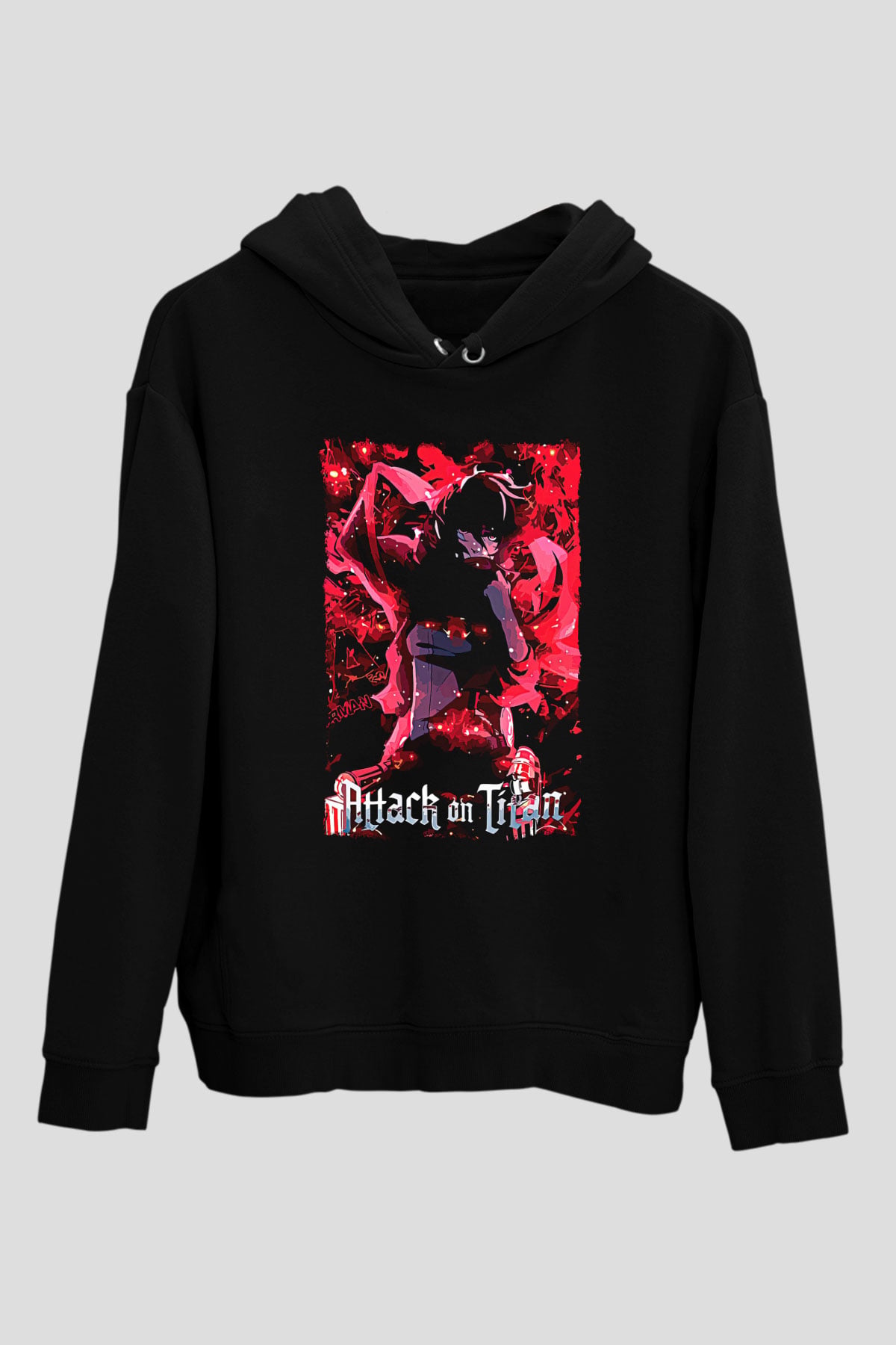 Attack On Titan Baskılı Unisex Siyah Hoodie