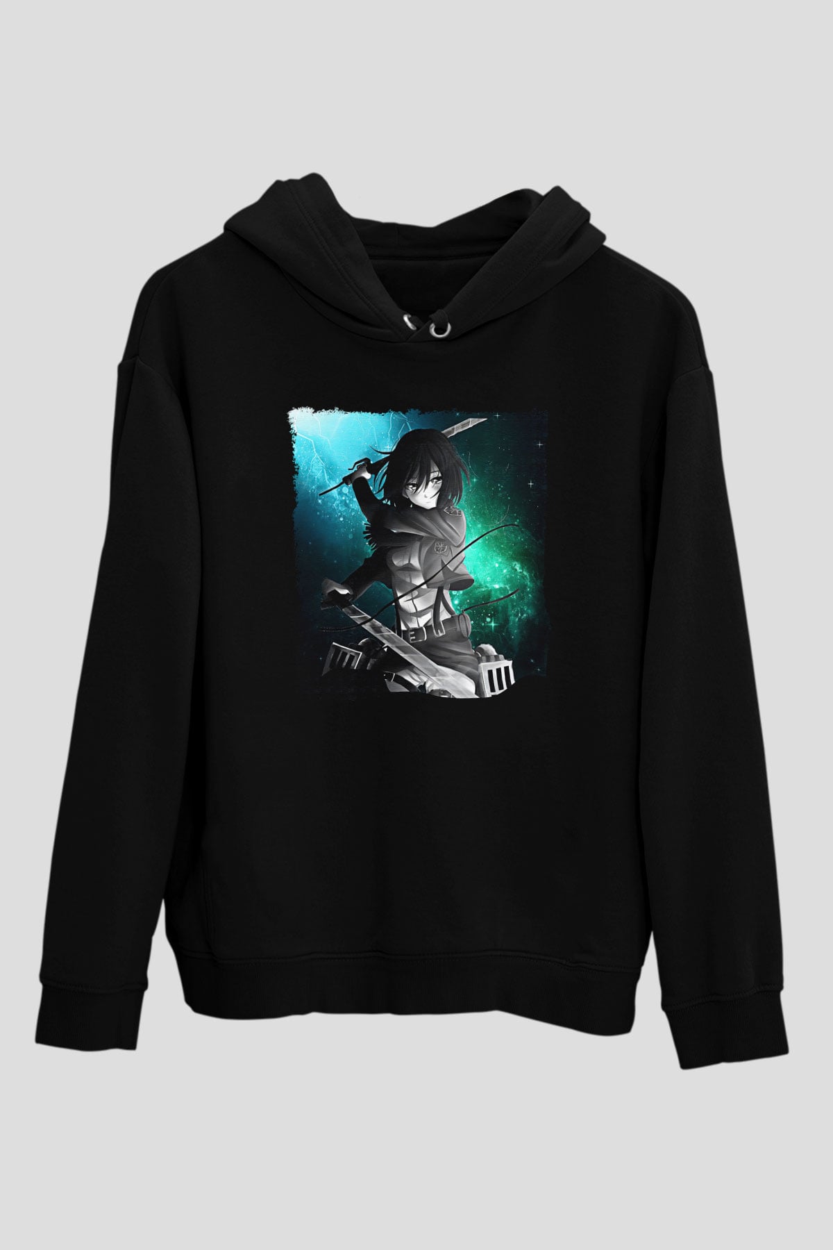 Attack On Titan Baskılı Unisex Siyah Hoodie