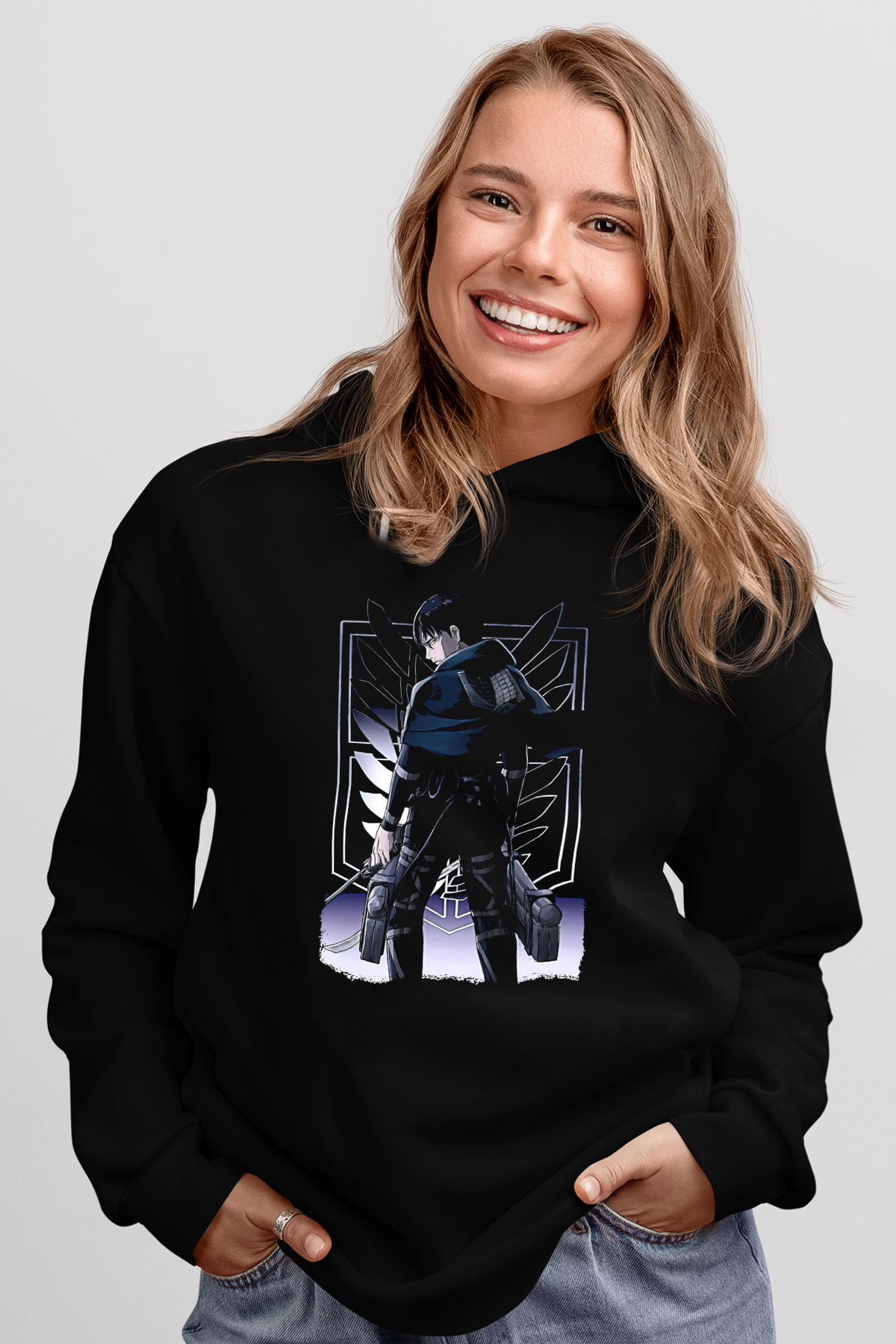 Attack On Titan Baskılı Unisex Siyah Hoodie
