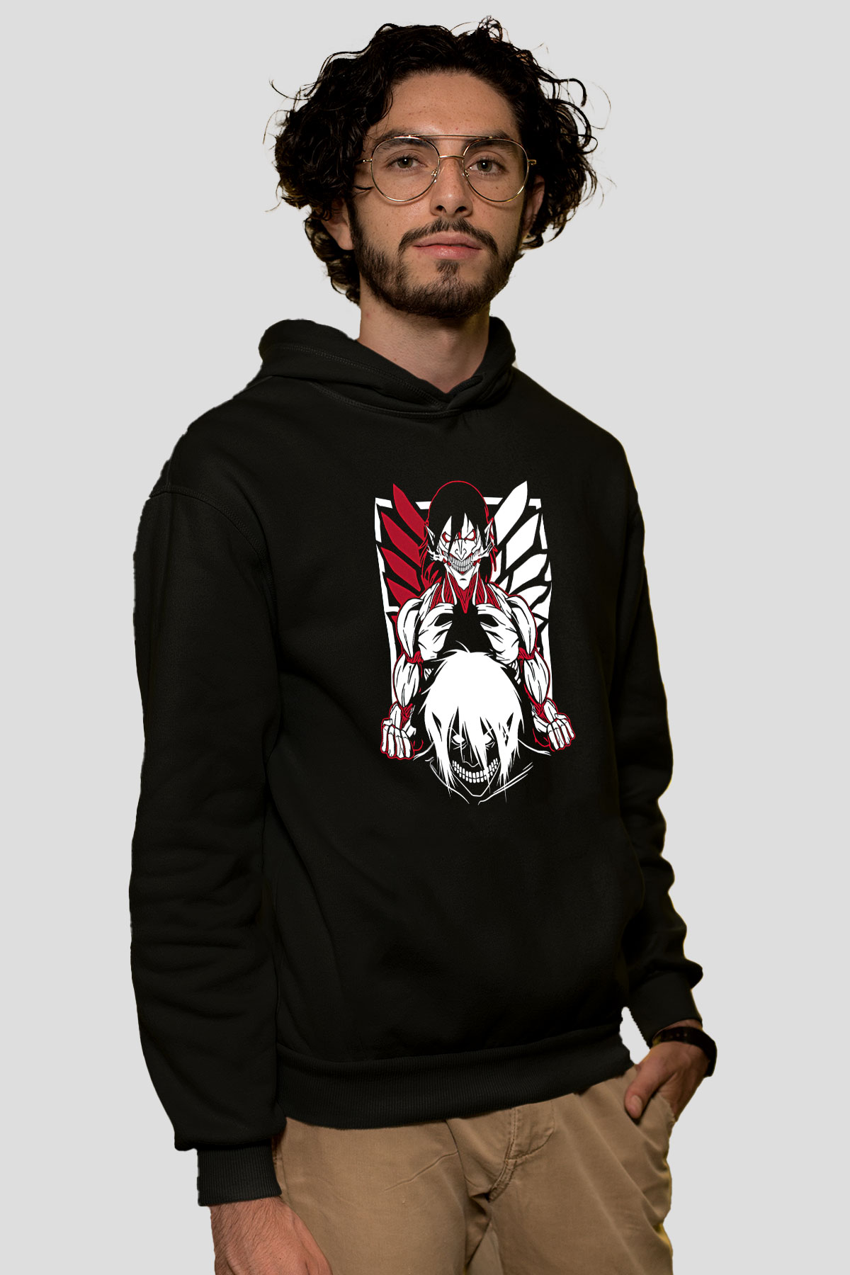 Attack On Titan Baskılı Unisex Siyah Hoodie