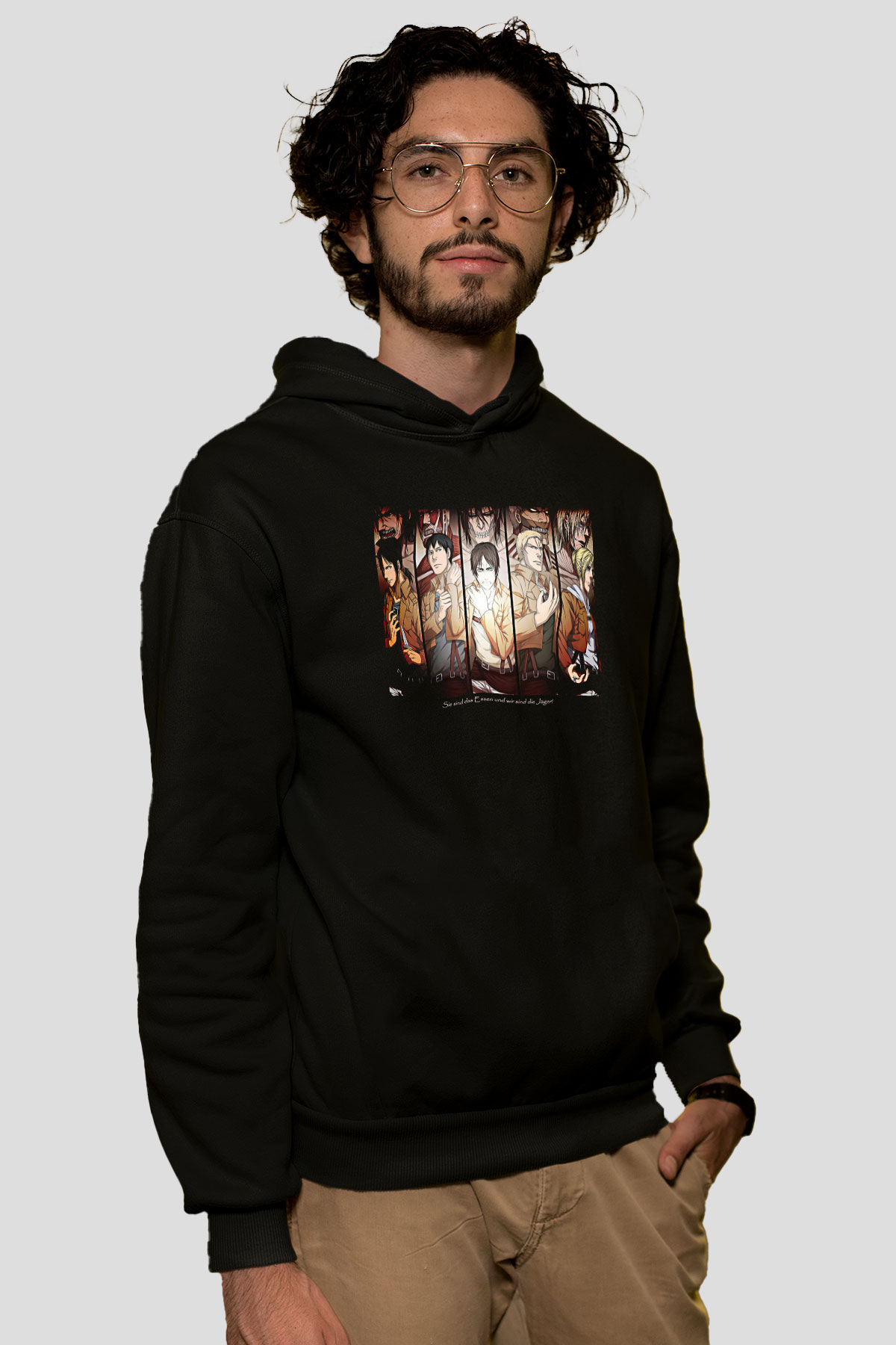 Attack On Titan Baskılı Unisex Siyah Hoodie
