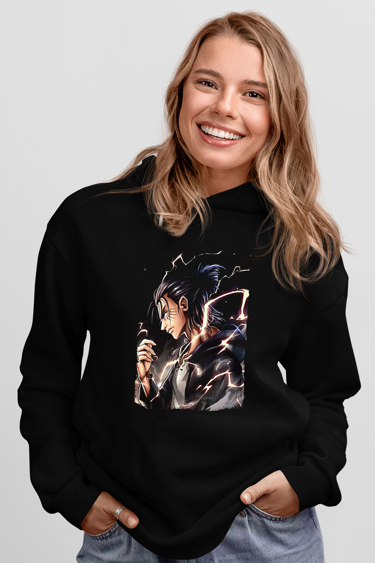 Attack On Titan Baskılı Unisex Siyah Hoodie