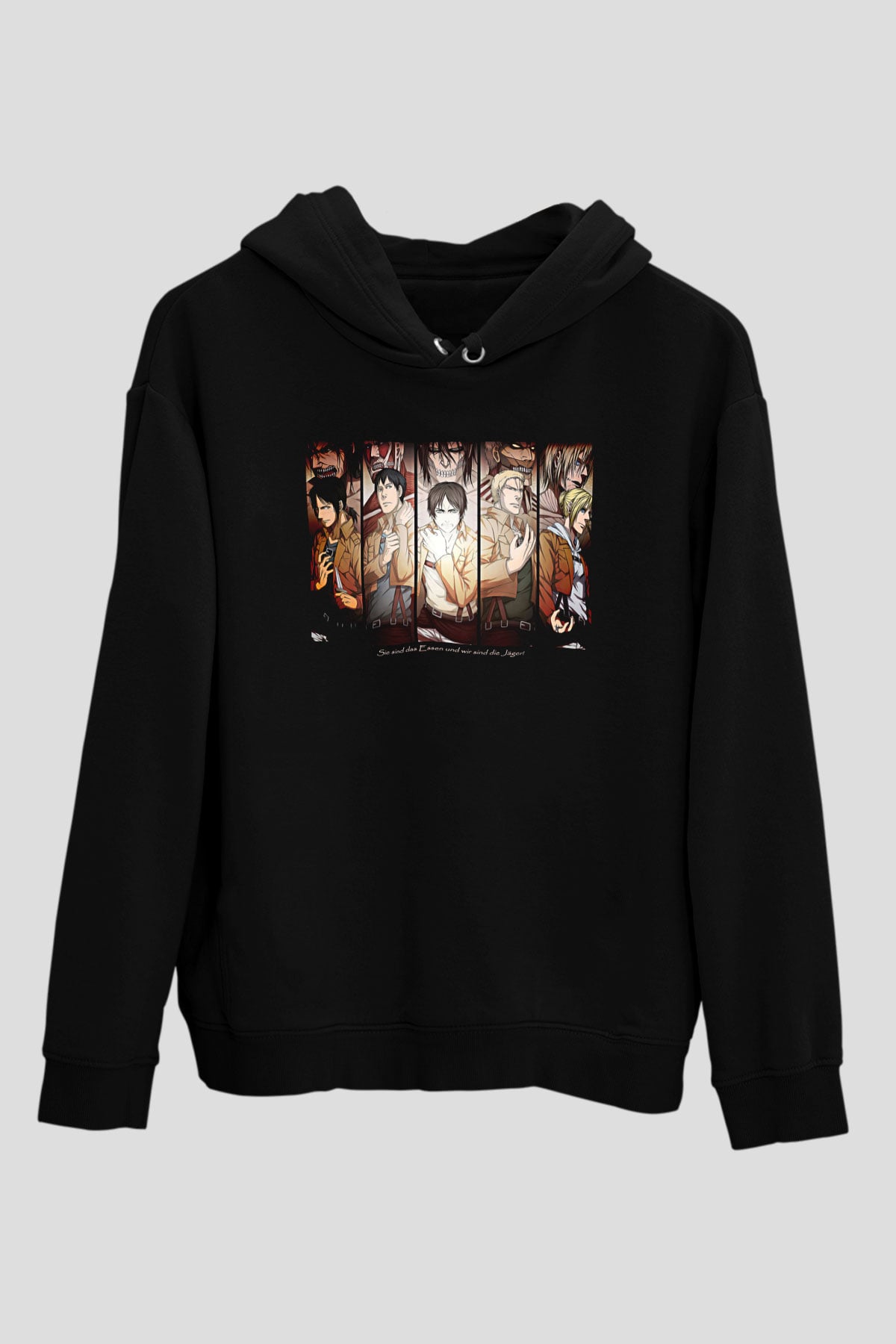 Attack On Titan Baskılı Unisex Siyah Hoodie