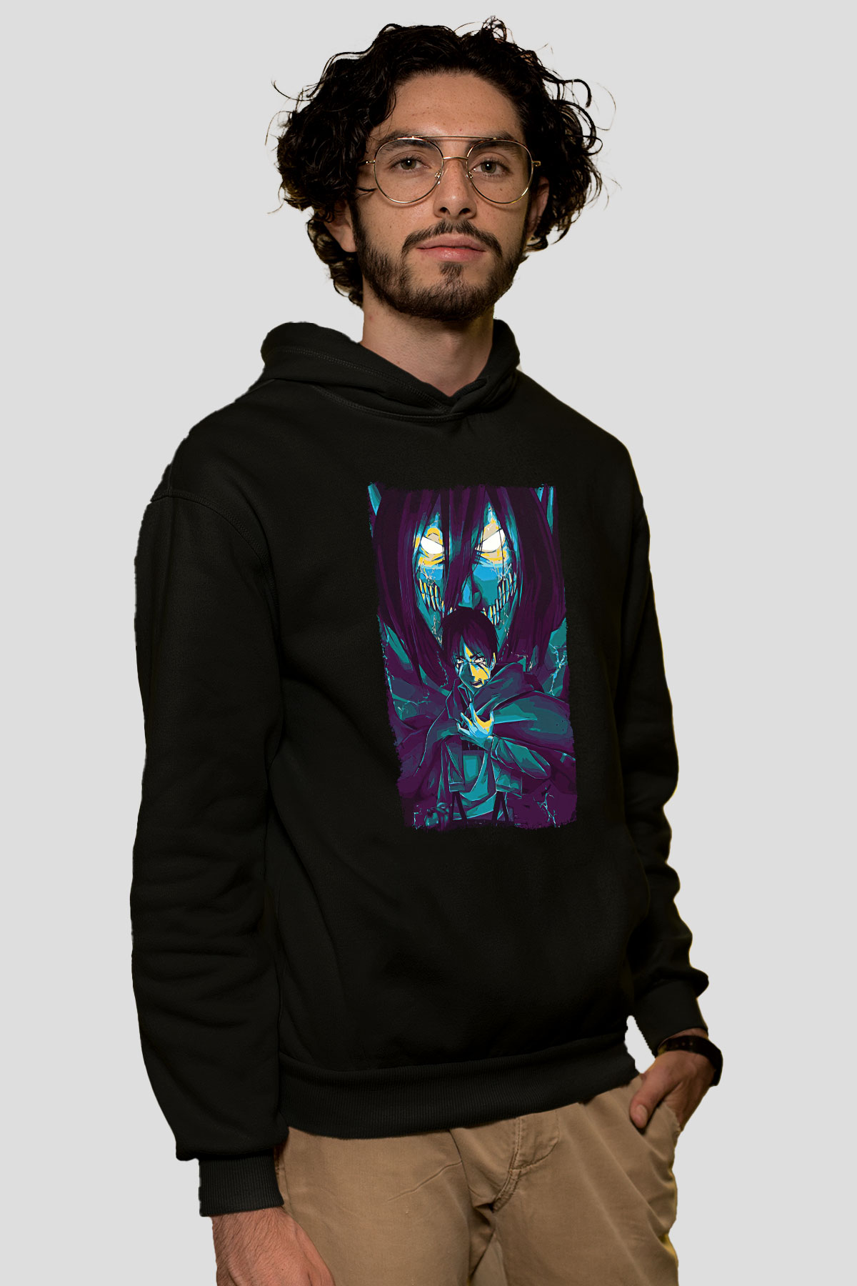 Attack On Titan Baskılı Unisex Siyah Hoodie