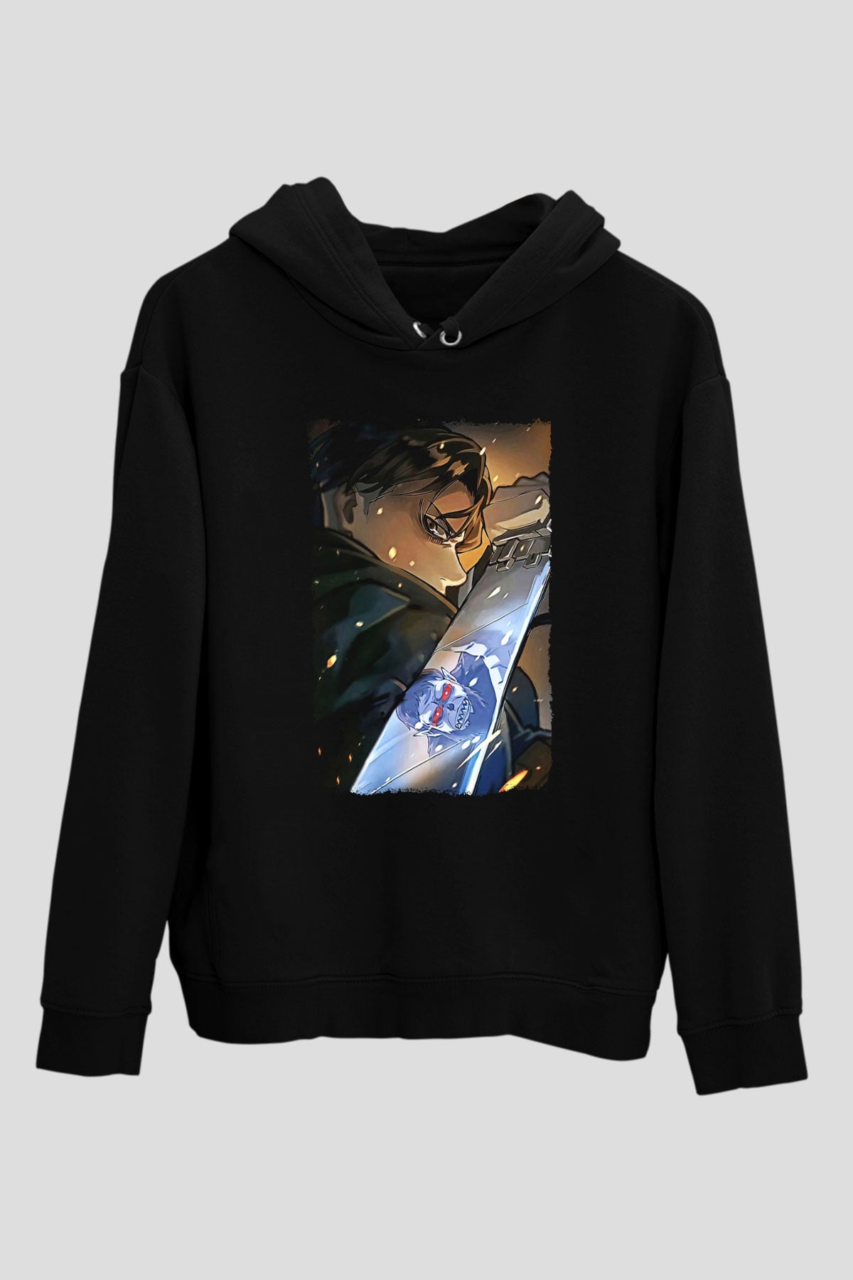 Attack On Titan Baskılı Unisex Siyah Hoodie