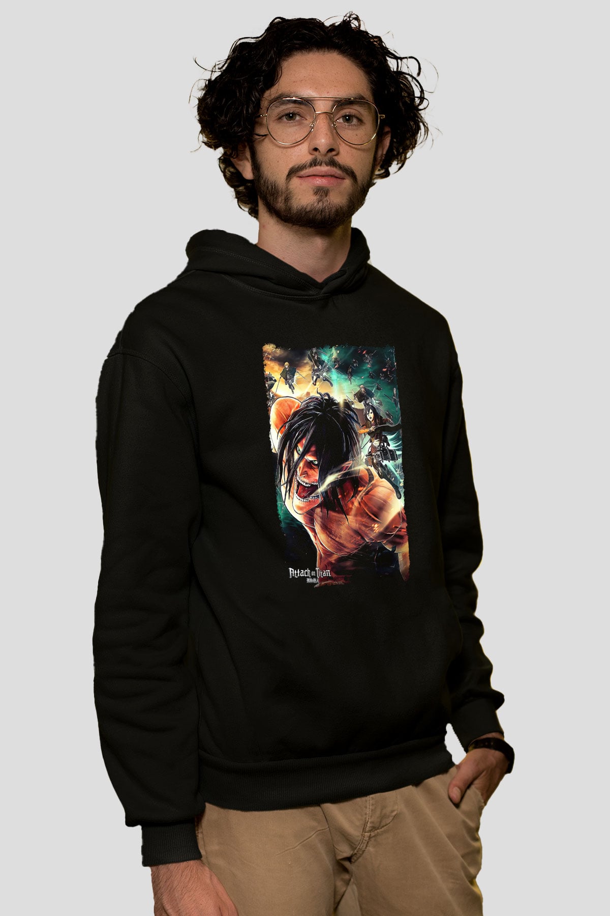 Attack On Titan Baskılı Unisex Siyah Hoodie