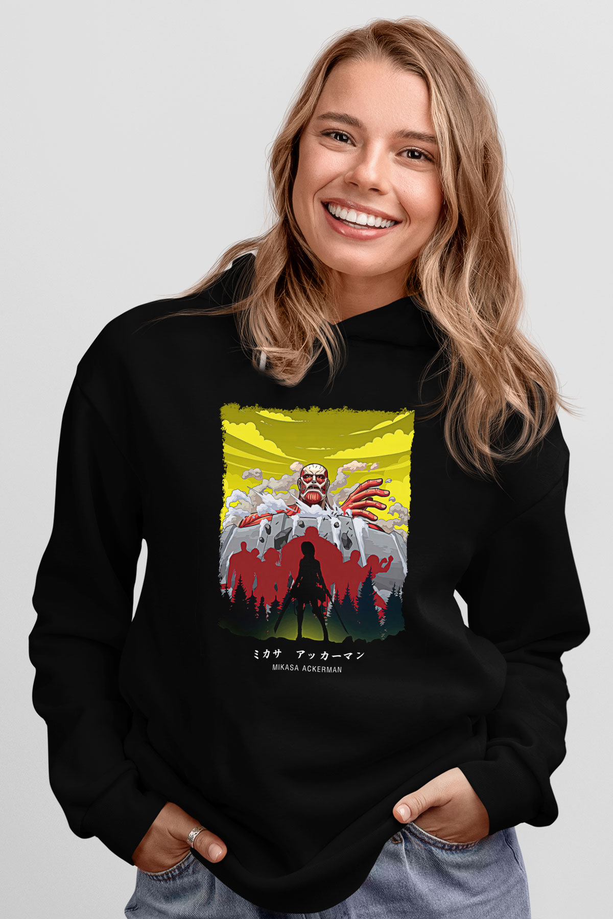 Attack On Titan Baskılı Unisex Siyah Hoodie