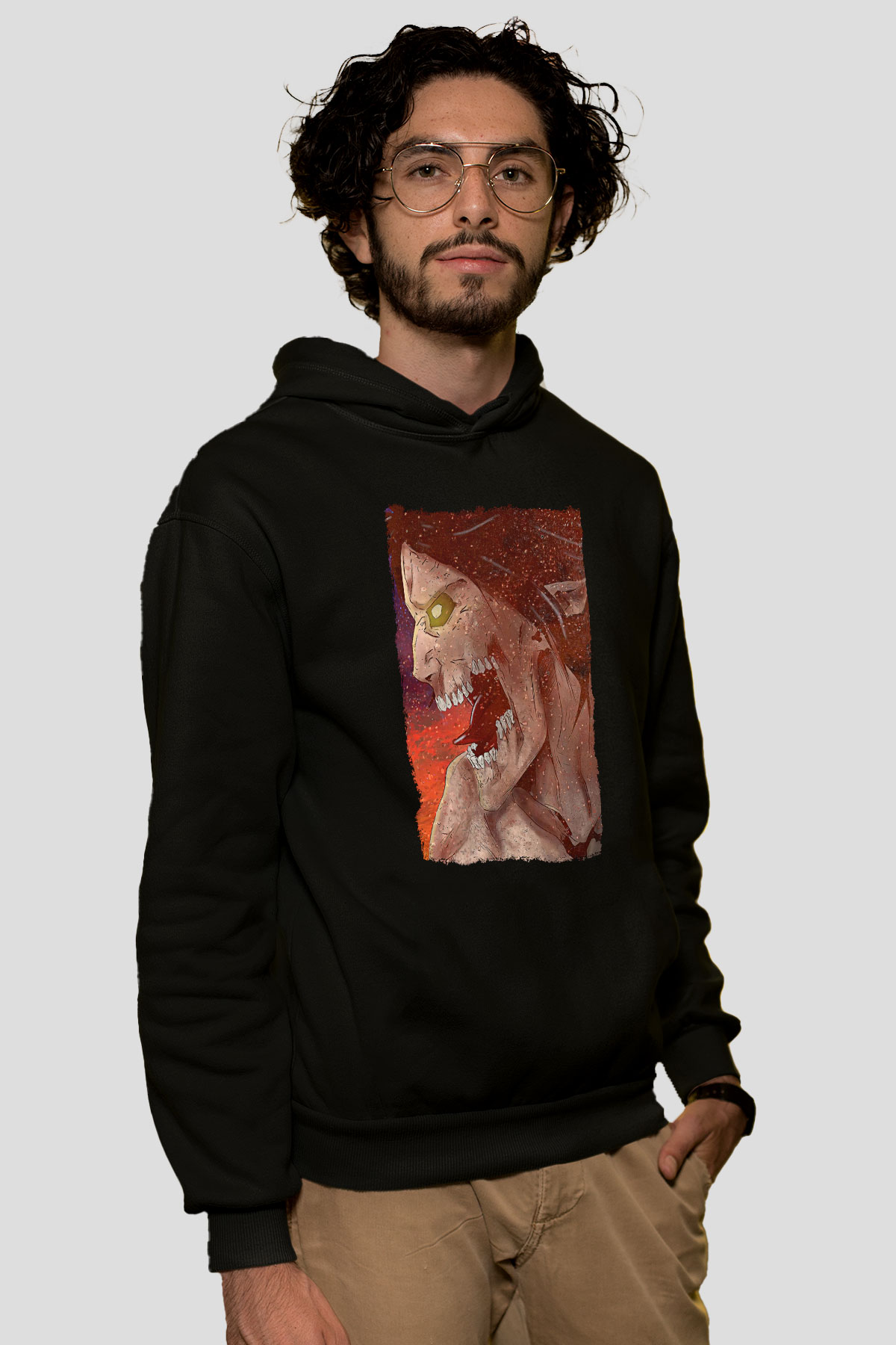 Attack On Titan Baskılı Unisex Siyah Hoodie