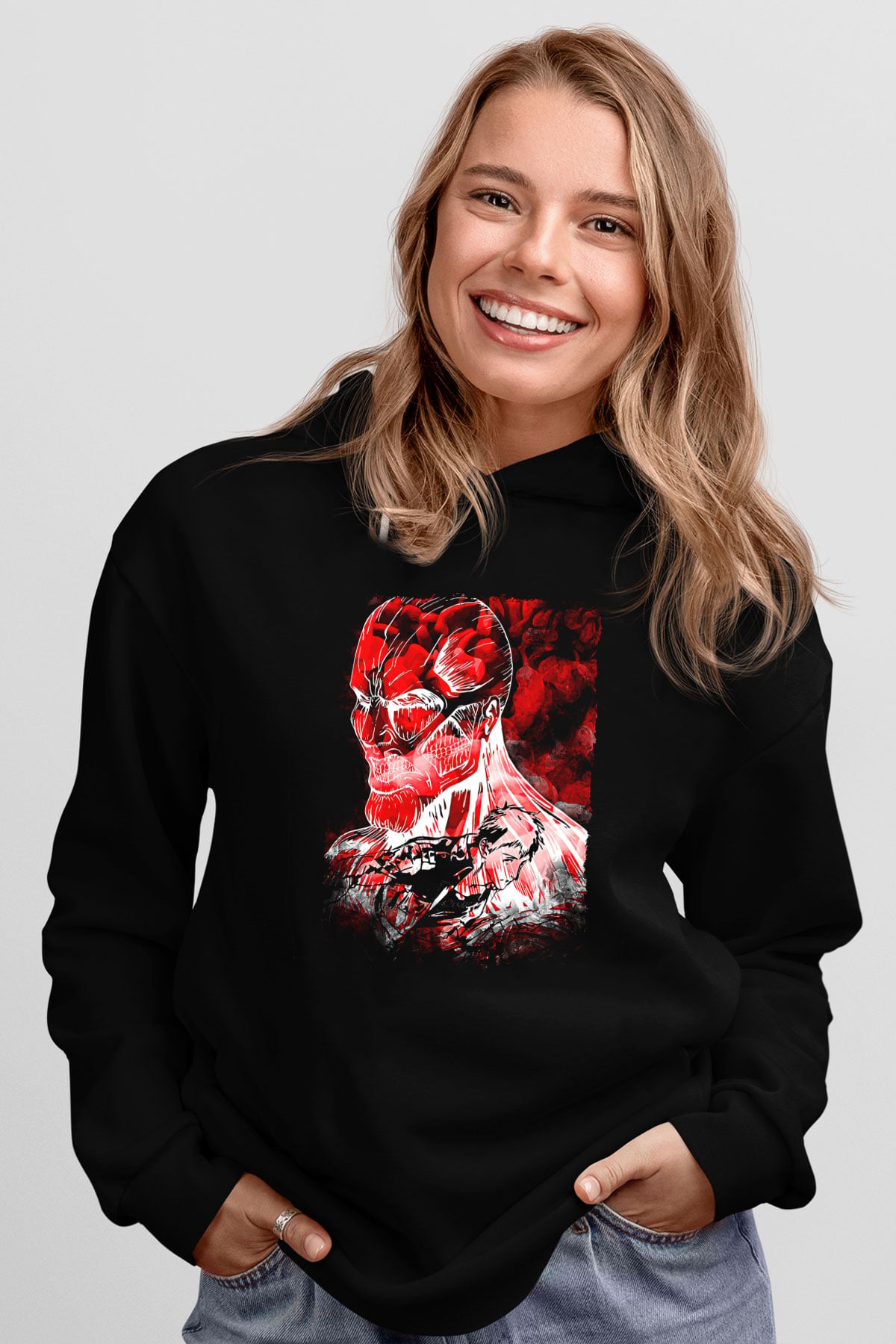 Attack On Titan Baskılı Unisex Siyah Hoodie