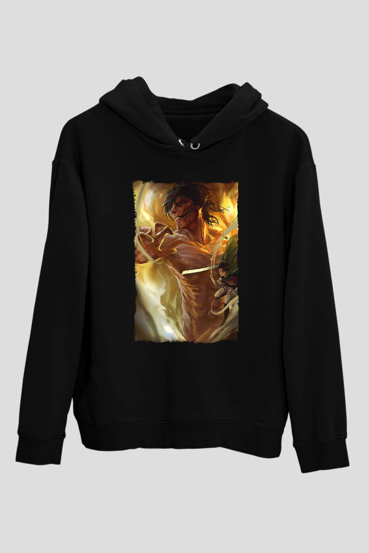 Attack On Titan Baskılı Unisex Siyah Hoodie