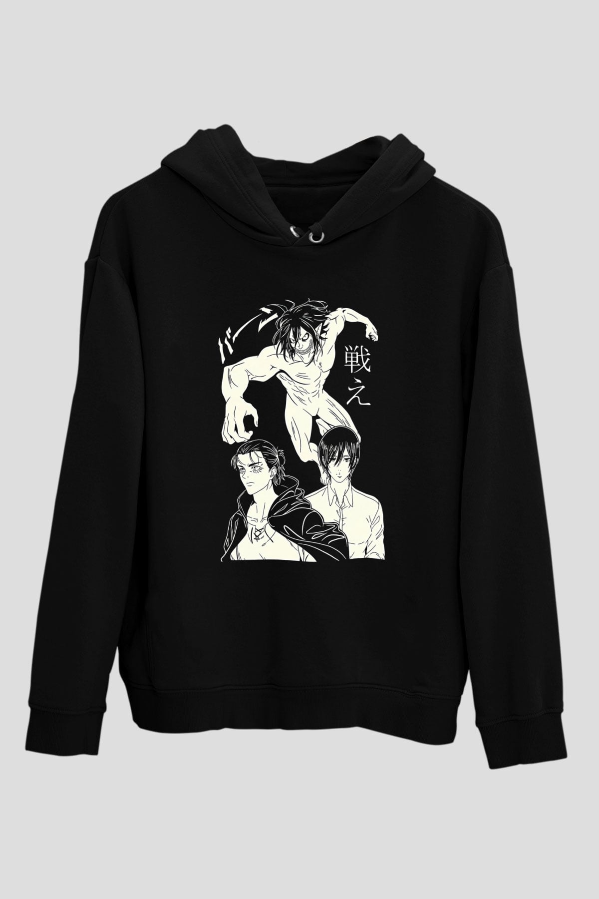 Attack On Titan Baskılı Unisex Siyah Hoodie