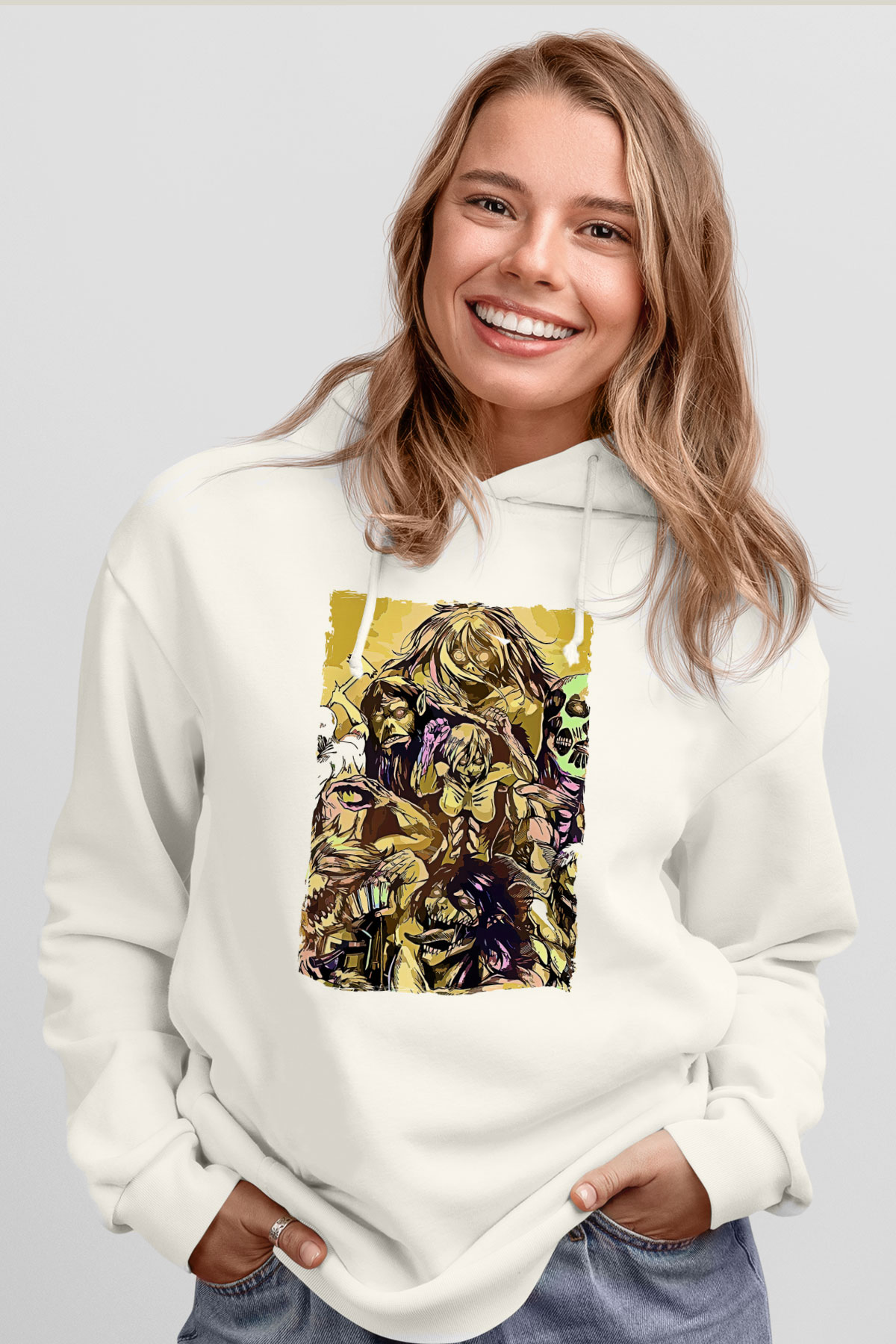 Attack On Titan Baskılı Unisex Siyah Hoodie