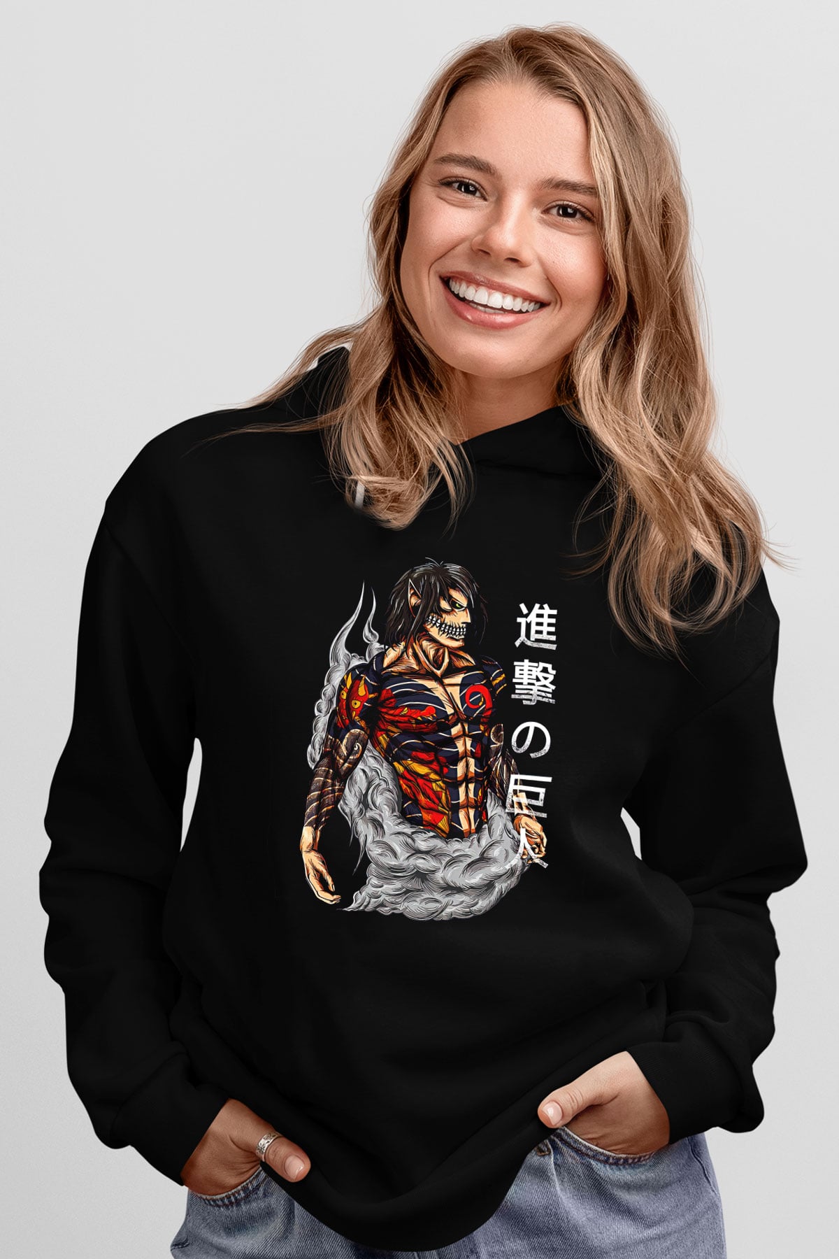 Attack On Titan Baskılı Unisex Siyah Hoodie