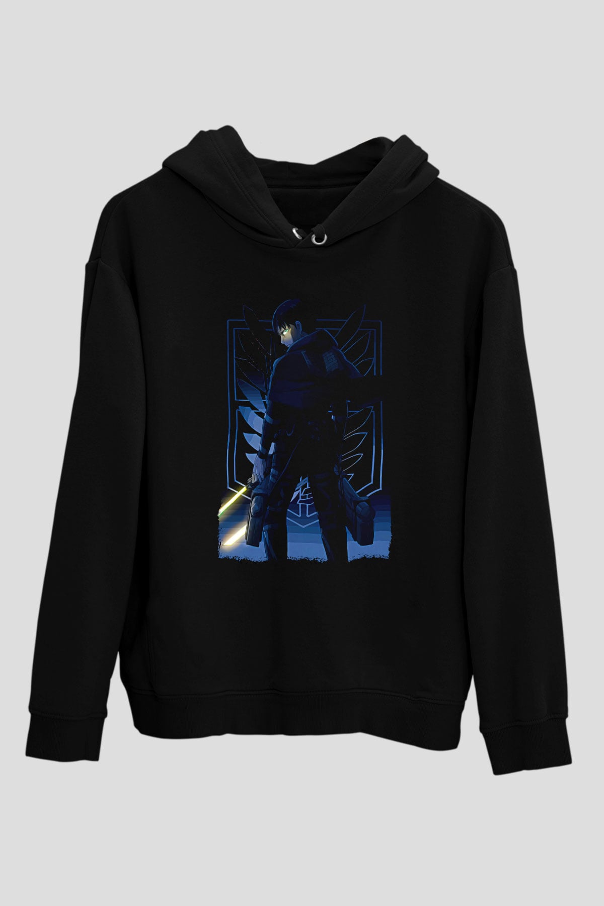 Attack On Titan Baskılı Unisex Siyah Hoodie
