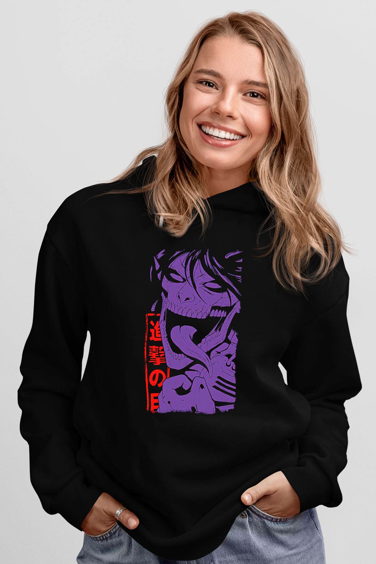 Attack On Titan Baskılı Unisex Siyah Hoodie