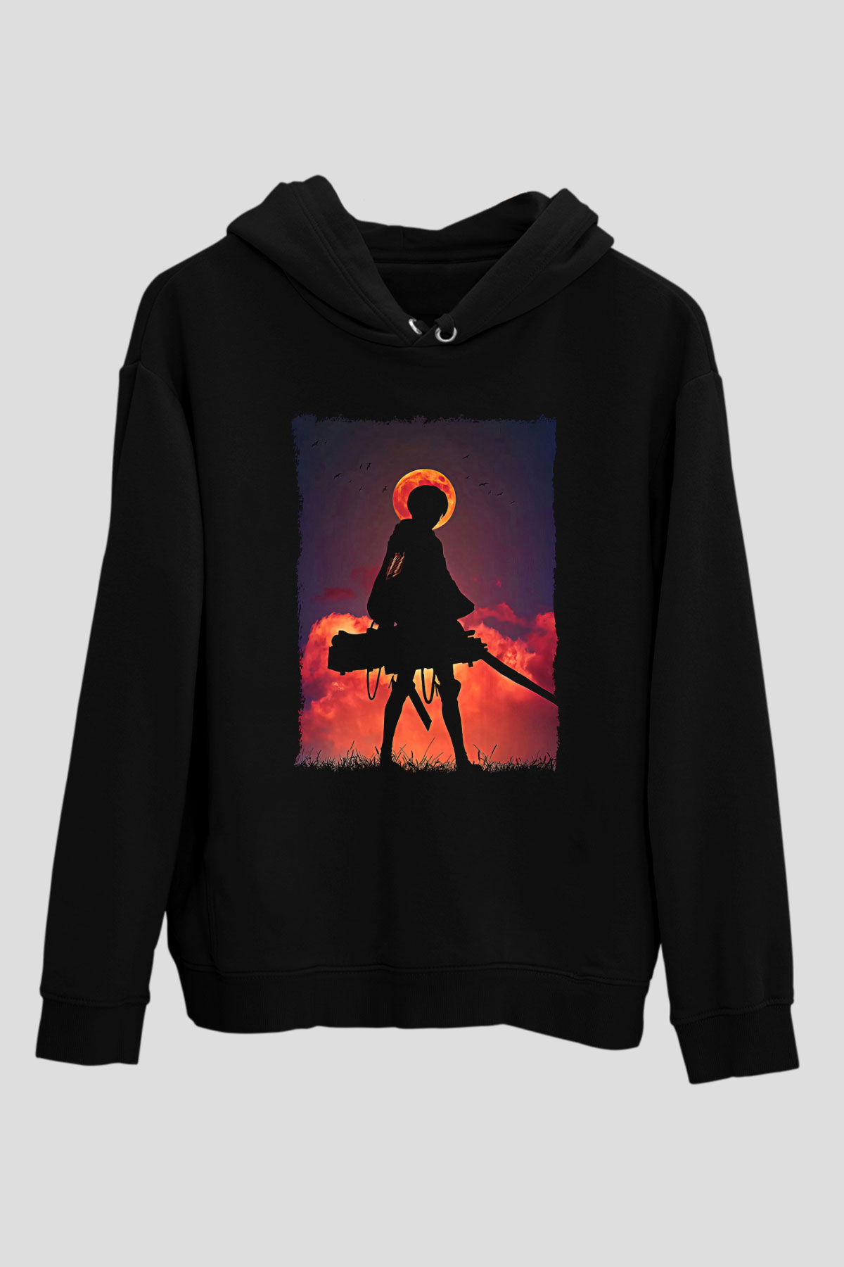 Attack On Titan Baskılı Unisex Siyah Hoodie