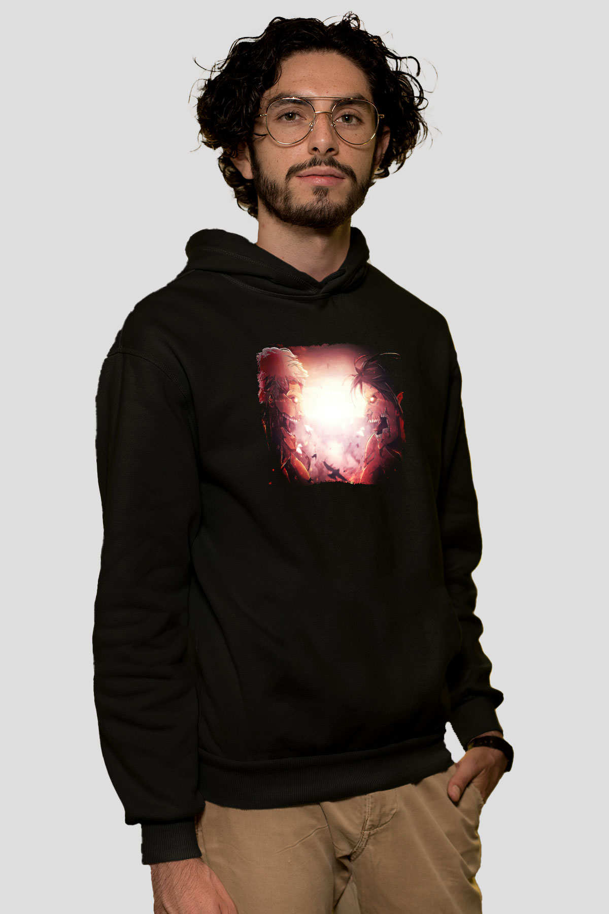 Attack On Titan Baskılı Unisex Siyah Hoodie