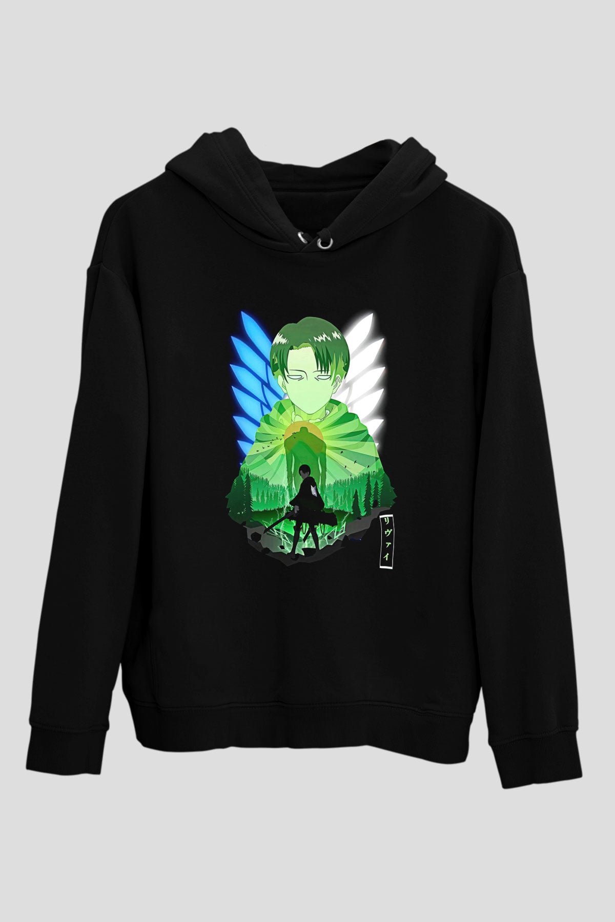 Attack On Titan Baskılı Unisex Siyah Hoodie
