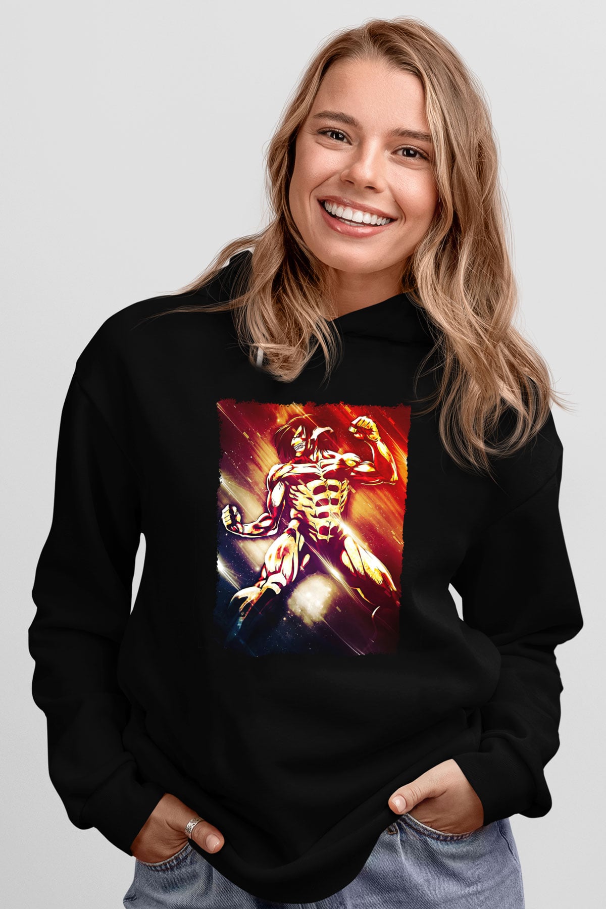 Attack On Titan Baskılı Unisex Siyah Hoodie