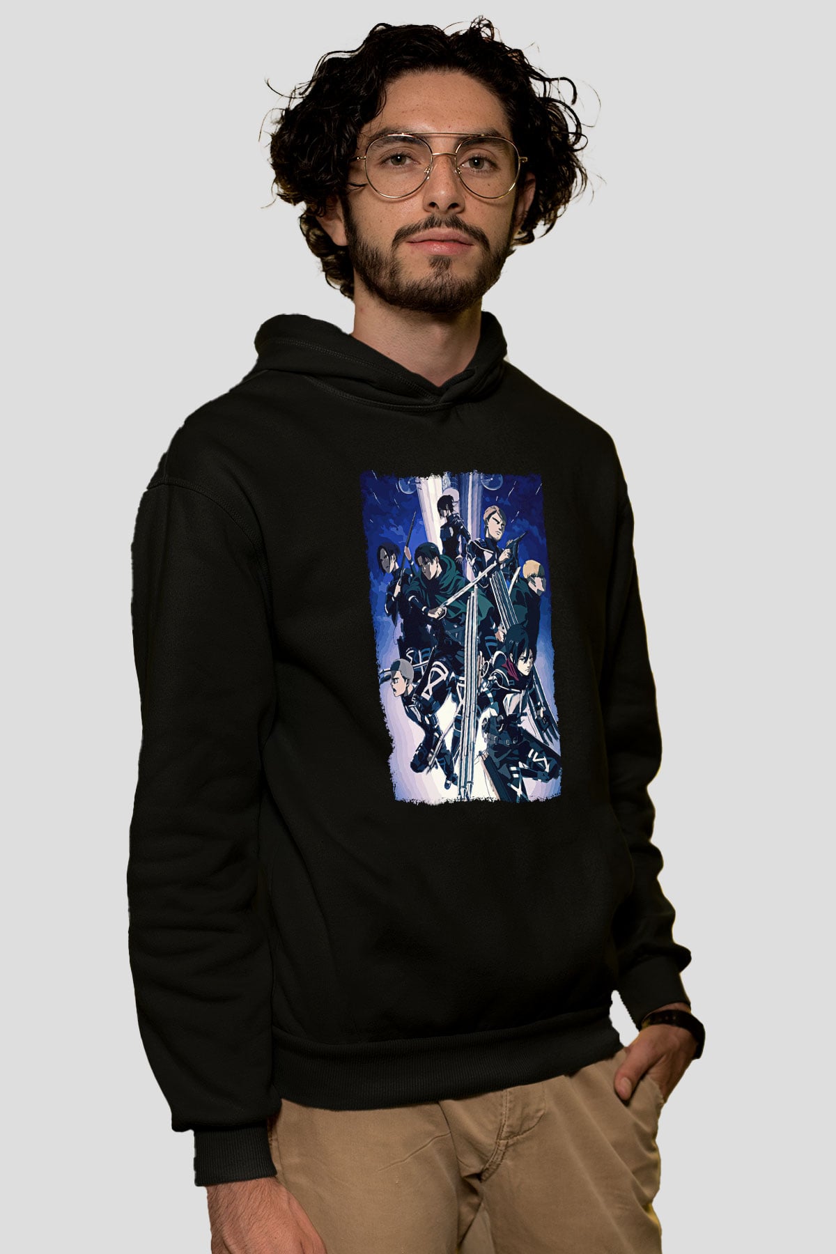 Attack On Titan Baskılı Unisex Siyah Hoodie