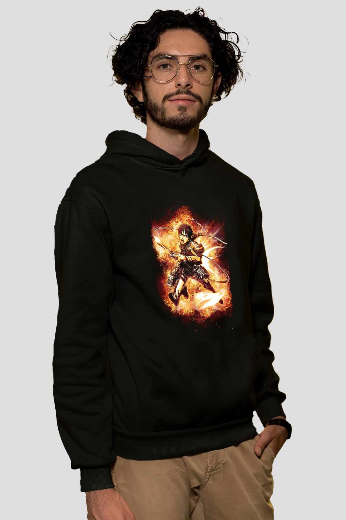 Attack On Titan Baskılı Unisex Siyah Hoodie