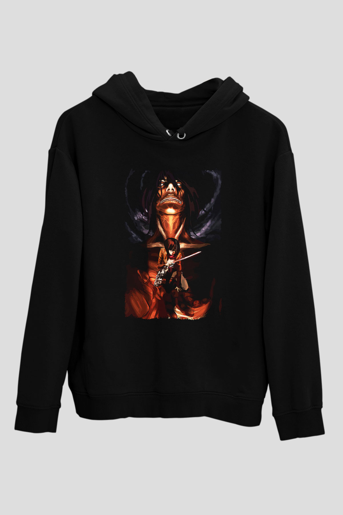 Attack On Titan Baskılı Unisex Siyah Hoodie