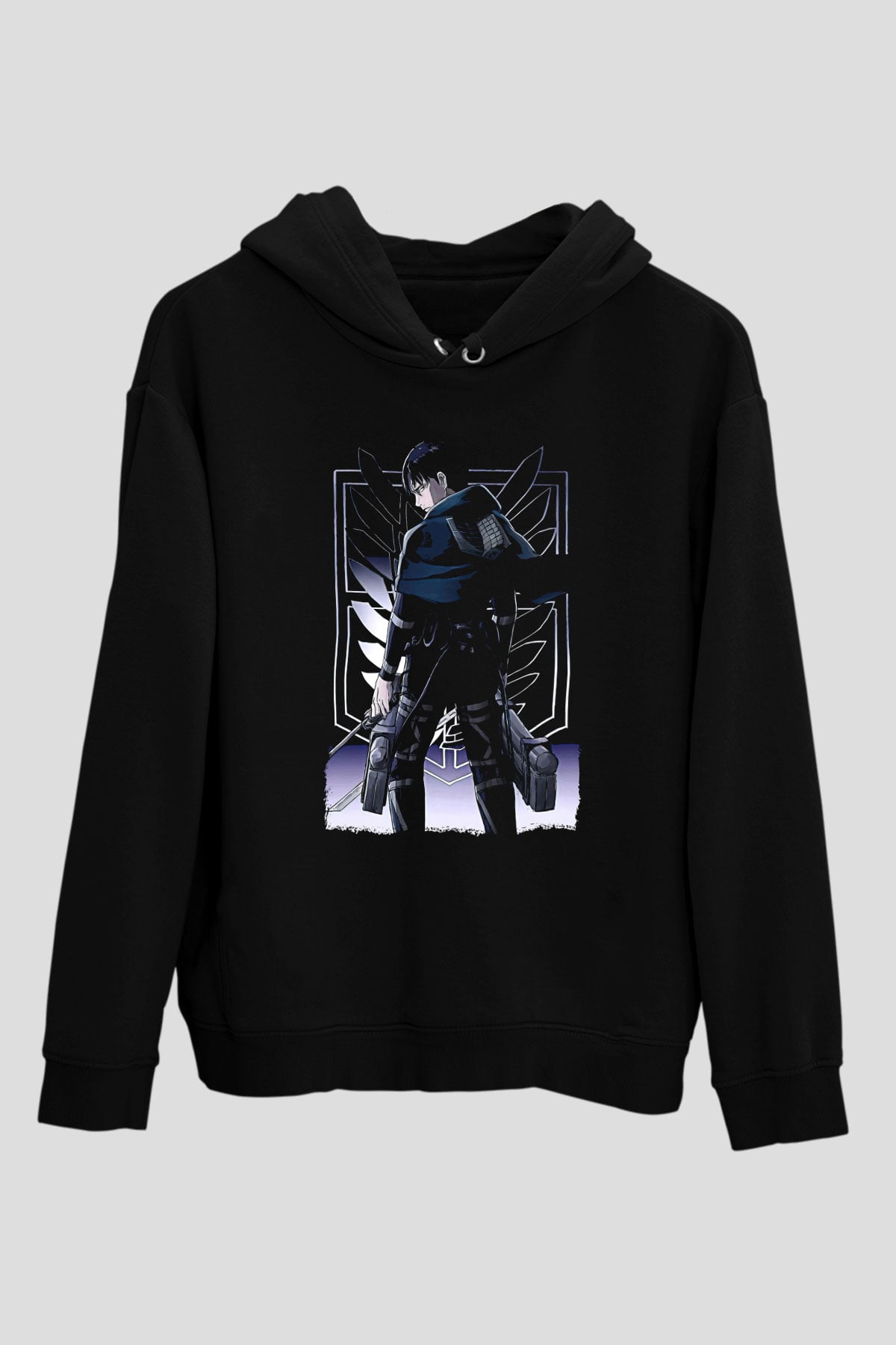 Attack On Titan Baskılı Unisex Siyah Hoodie