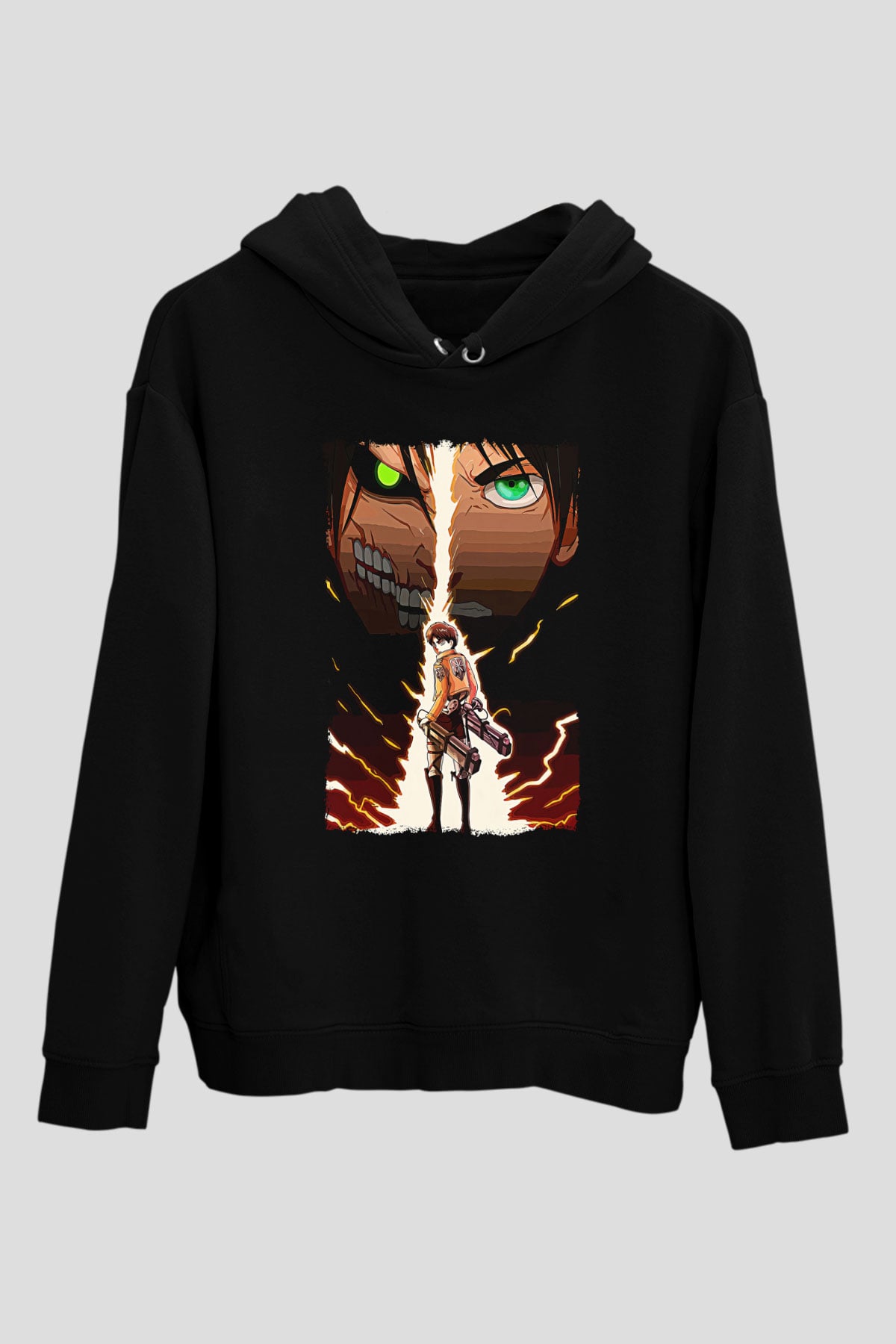 Attack On Titan Baskılı Unisex Siyah Hoodie