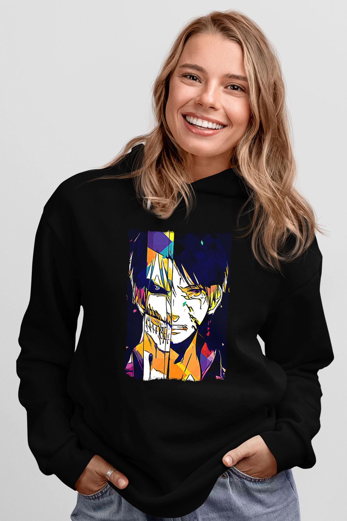 Attack On Titan Baskılı Unisex Siyah Hoodie